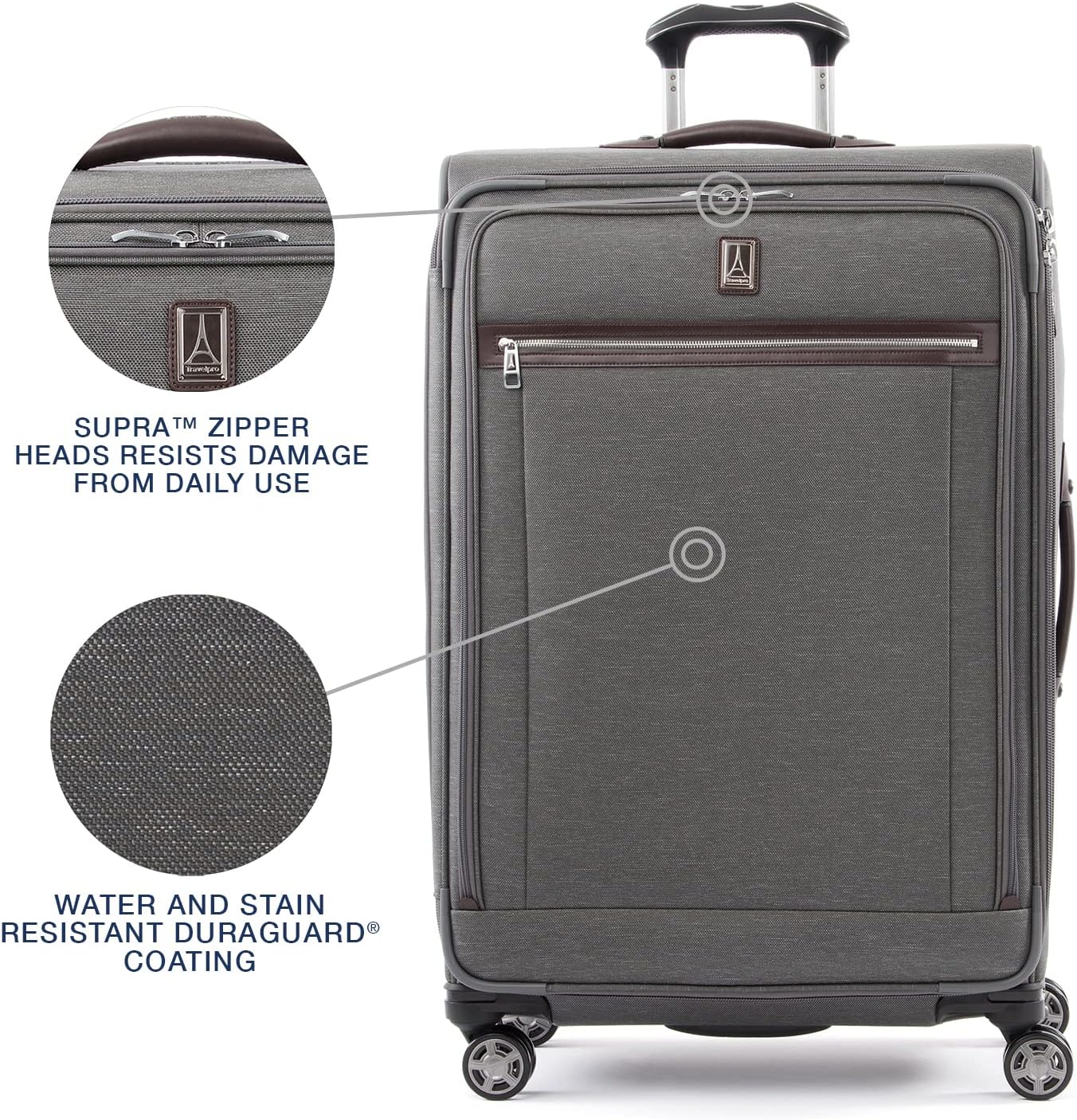 Travelpro Platinum Elite Softside Expandable Checked Luggage, 8 Wheel Spinner Large Suitcase, TSA Lock, Men and Women, Vintage Grey, Checked Large 29-Inch