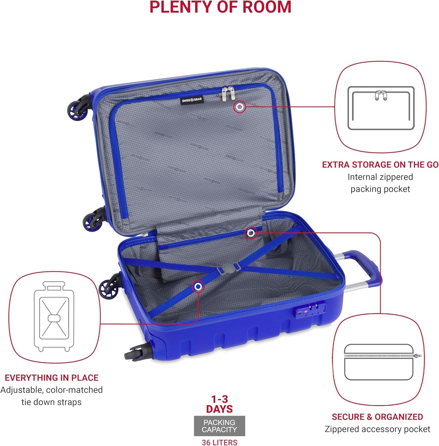 SwissGear 7366 Signature Hardside Expandable Luggage with Spinner Wheels, TSA Lock, Cup-Holder, Cobalt, Carry-On 19-Inch