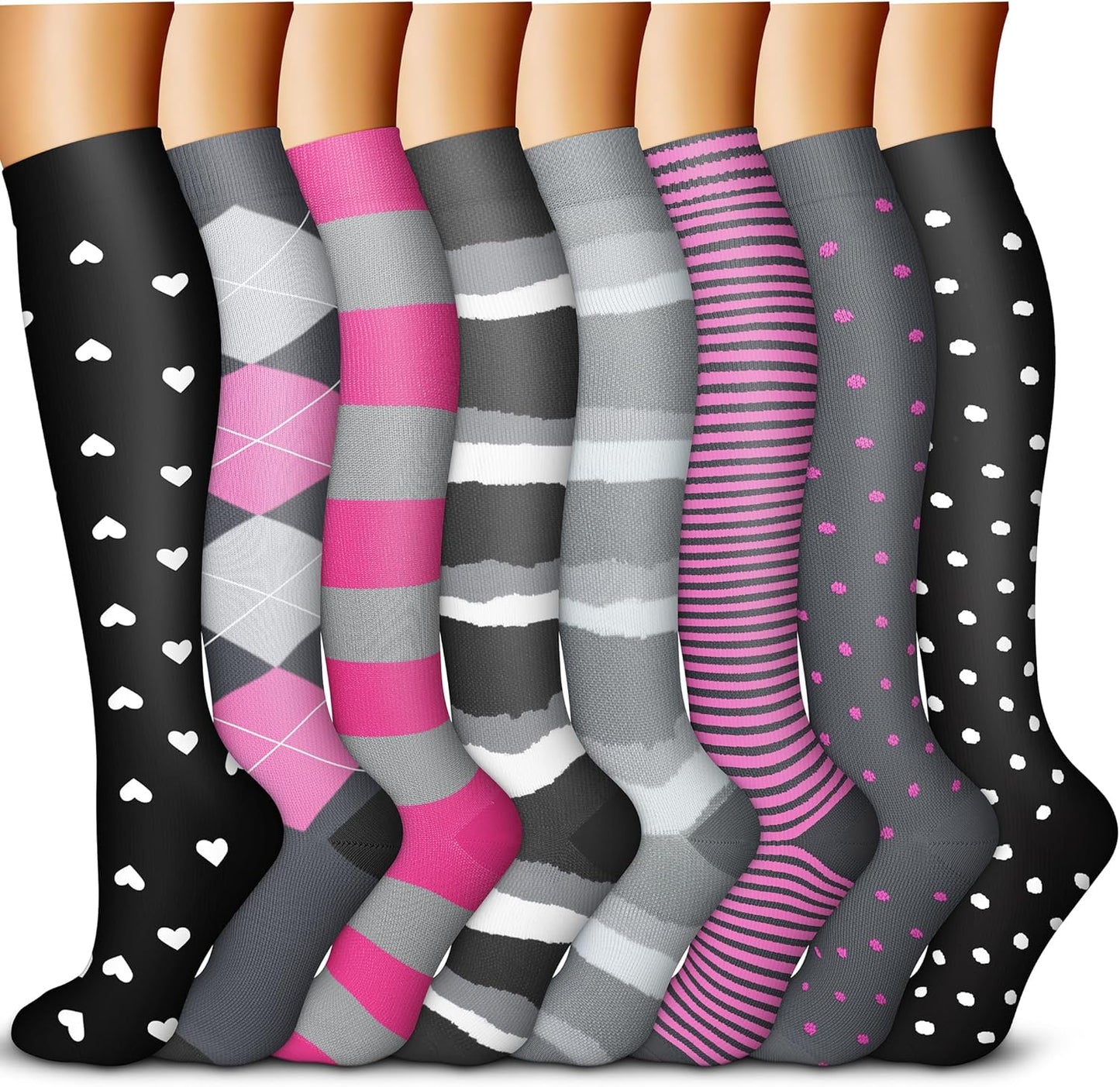 QUXIANG Copper Compression Socks for Women & Men Circulation (8 Pairs) - Best for Running Athletic Cycling - 15-20 mmHg