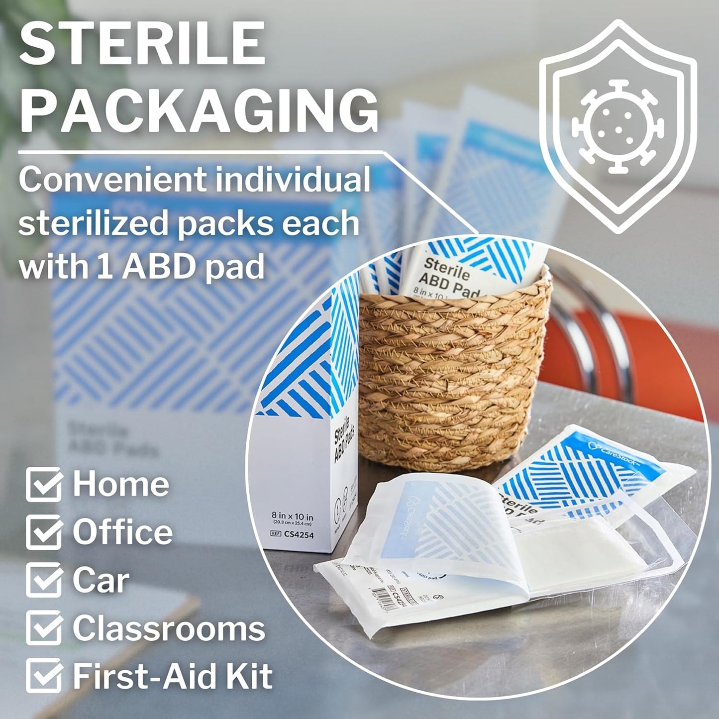 CareStock Abdominal Pads 8x10 in [360-Pack] Sterile ABD Pads, Extra Absorbent, Individually Wrapped, Wound Care First Aid, 24 Count, Pack of 15