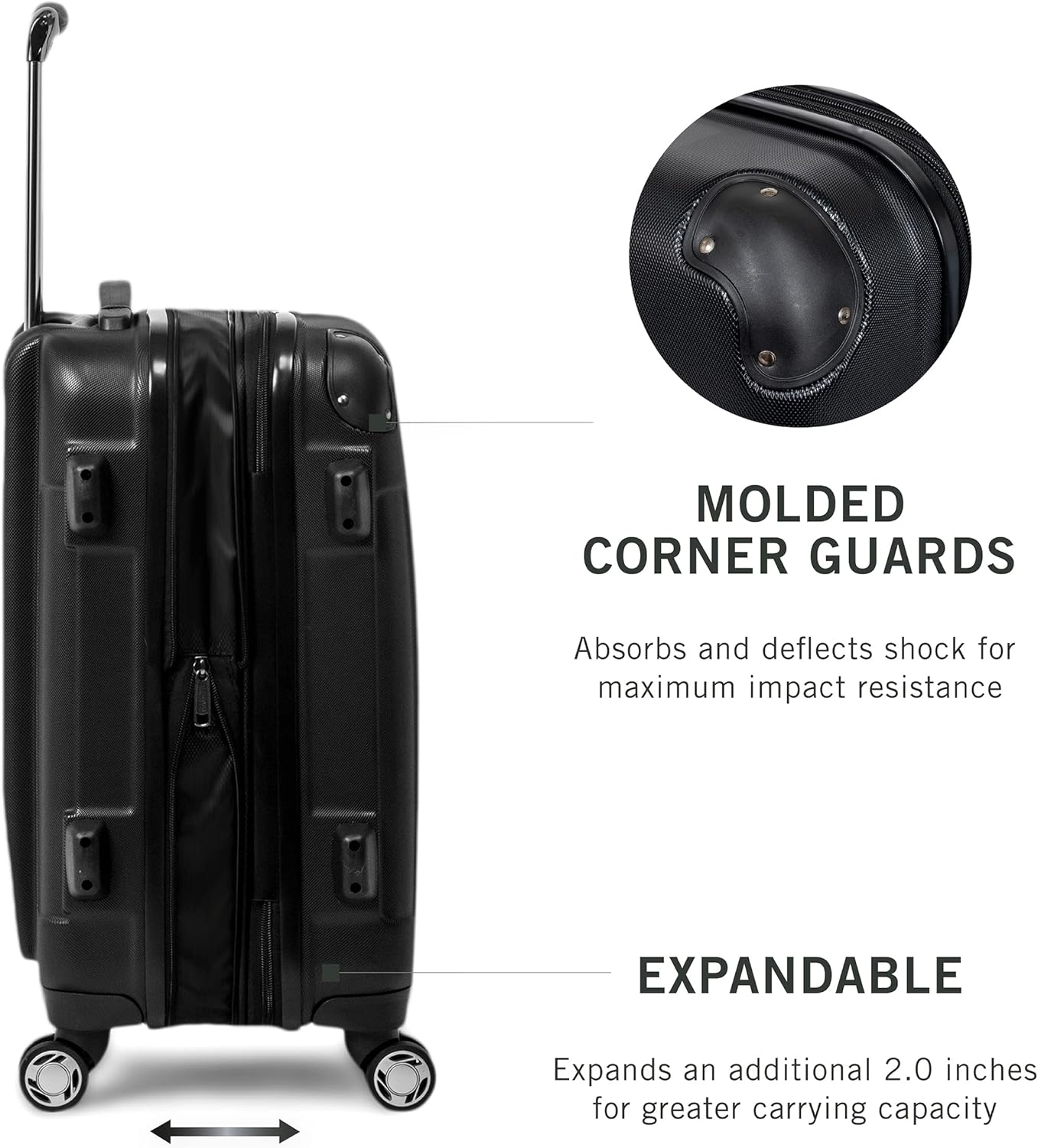 Kenneth Cole REACTION Renegade Luggage Expandable 8-Wheel Spinner Lightweight Hardside Suitcase, Black, 3-Piece Set (20"/24"/28")