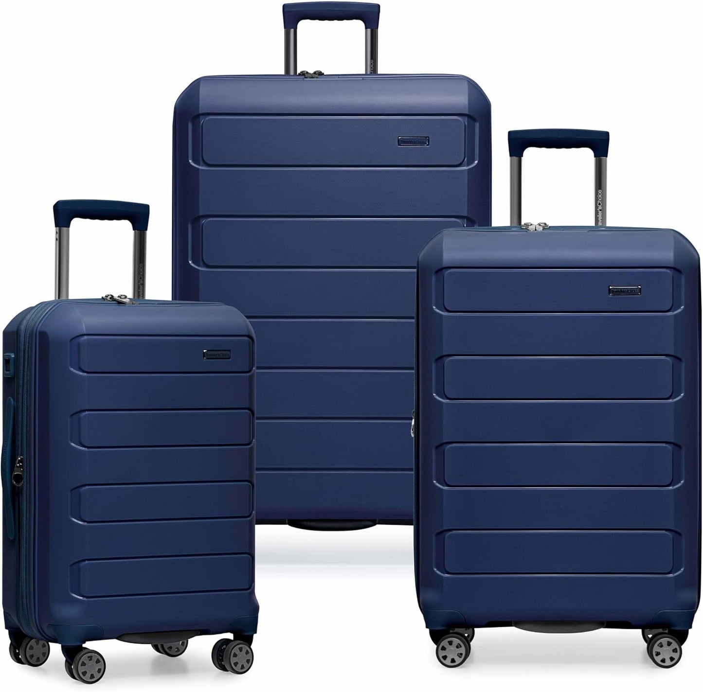 Traveler's Choice Pagosa Indestructible Hardshell Expandable Spinner Luggage, Navy, 3-Piece Set (22/26/30)