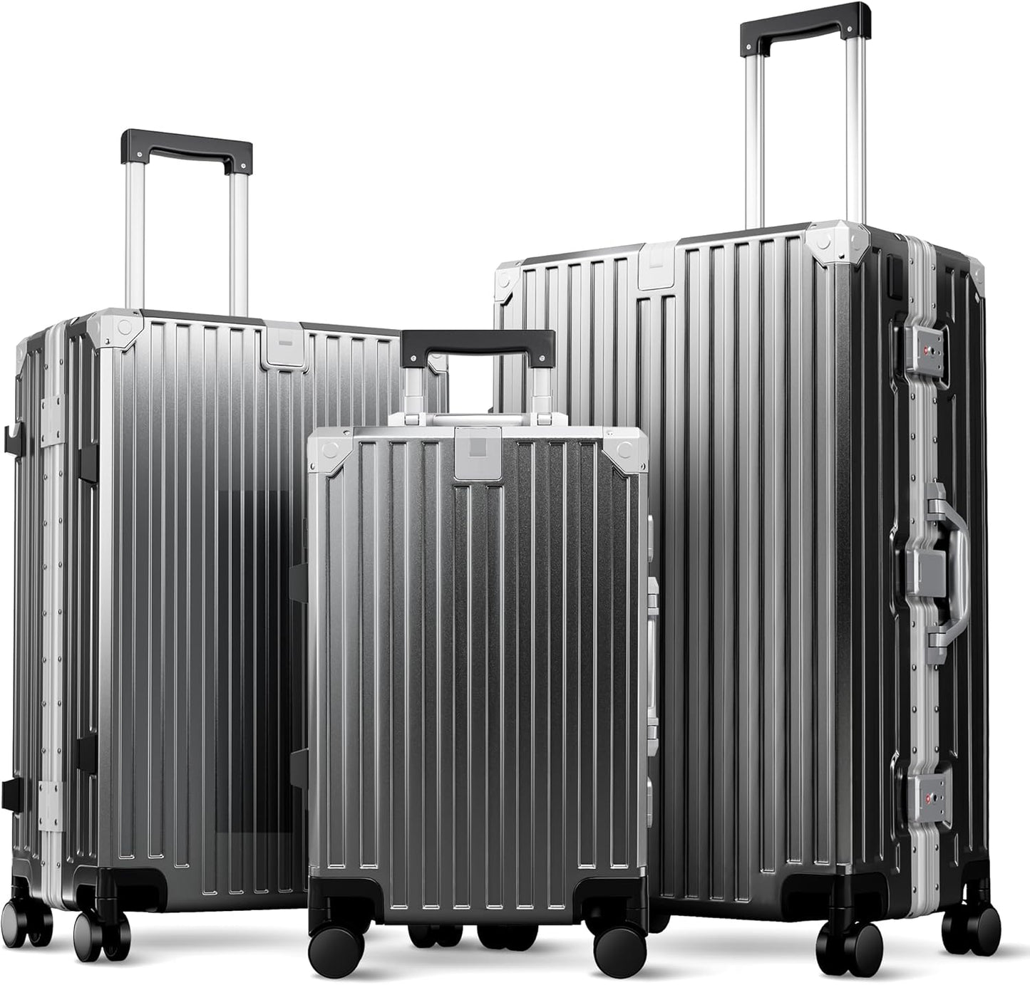 ALPHA CAMP 3 Piece Luggage Sets With Layer Dual Aluminum Frame,TSA Spinner Wheels, 3-Layer PC Hardside Carry on and Checked Lightweight Zipperless Suitcase Sets,Type-C USB Charging Port Cup Holder