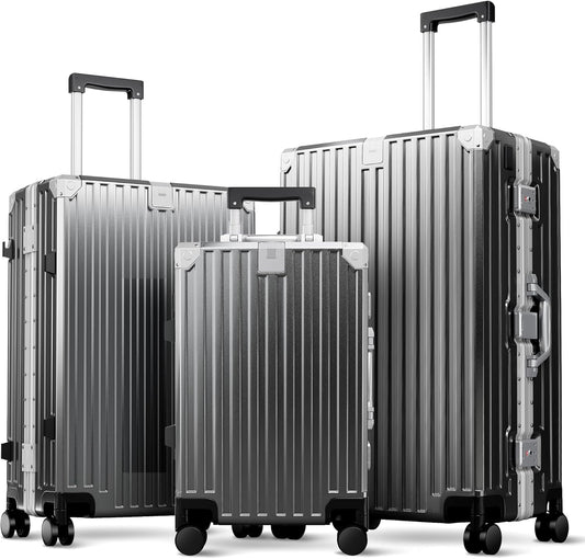 ALPHA CAMP 3 Piece Luggage Sets With Layer Dual Aluminum Frame,TSA Spinner Wheels, 3-Layer PC Hardside Carry on and Checked Lightweight Zipperless Suitcase Sets,Type-C USB Charging Port Cup Holder