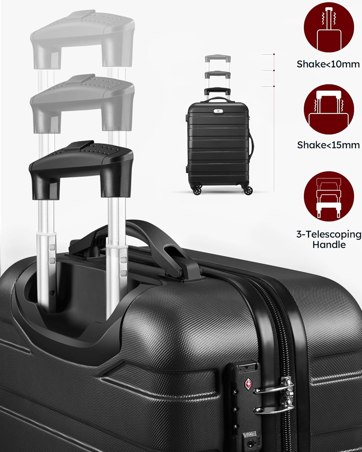 Suitour Luggage Sets 3 piece, Hardside Lightweight Suitcase sets with Spinner Wheels,TSA Lock,20/24/28 inches Travel Luggage Black
