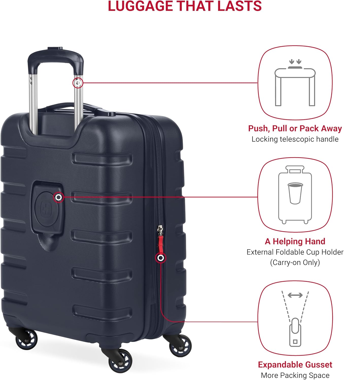 SwissGear 7366 Hardside Expandable Luggage with Spinner Wheels, Navy, Carry-On 19-Inch