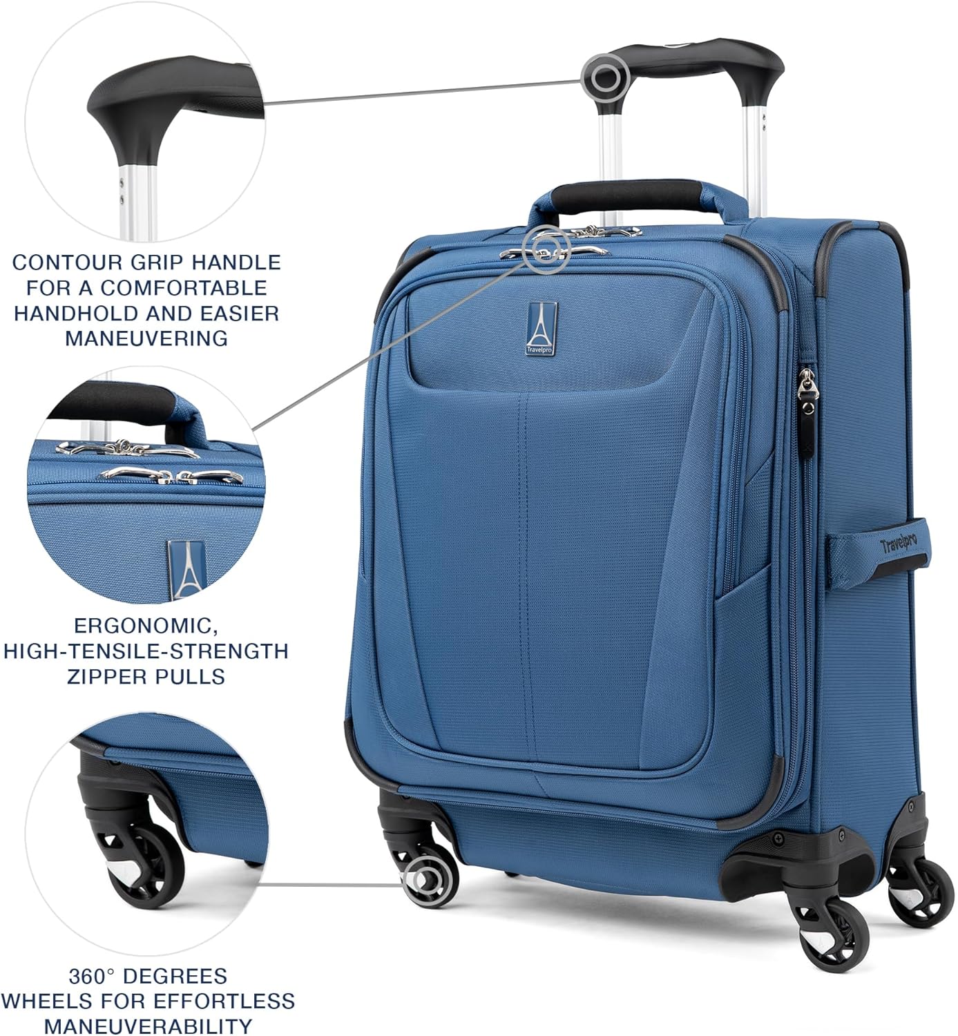 Travelpro Maxlite 5 Softside Expandable Luggage with 4 Spinner Wheels, Lightweight Suitcase, Men and Women, International, Ensign Blue, Carry-on 19-Inch