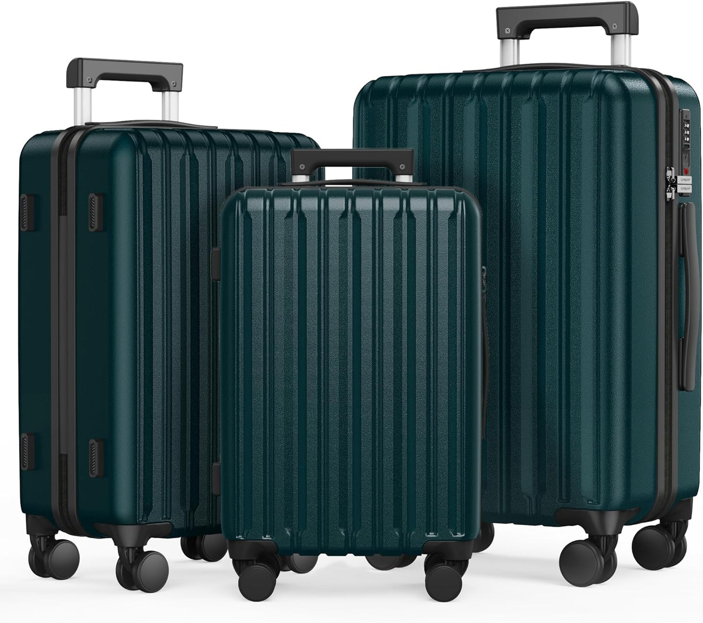 SHOWKOO Luggage Sets 3 Piece 100% PC Ultra Tough Hardside Expandable Suitcases Sets with TSA Lock Double Spinner Wheels (20in/24in/28in, Dark Green