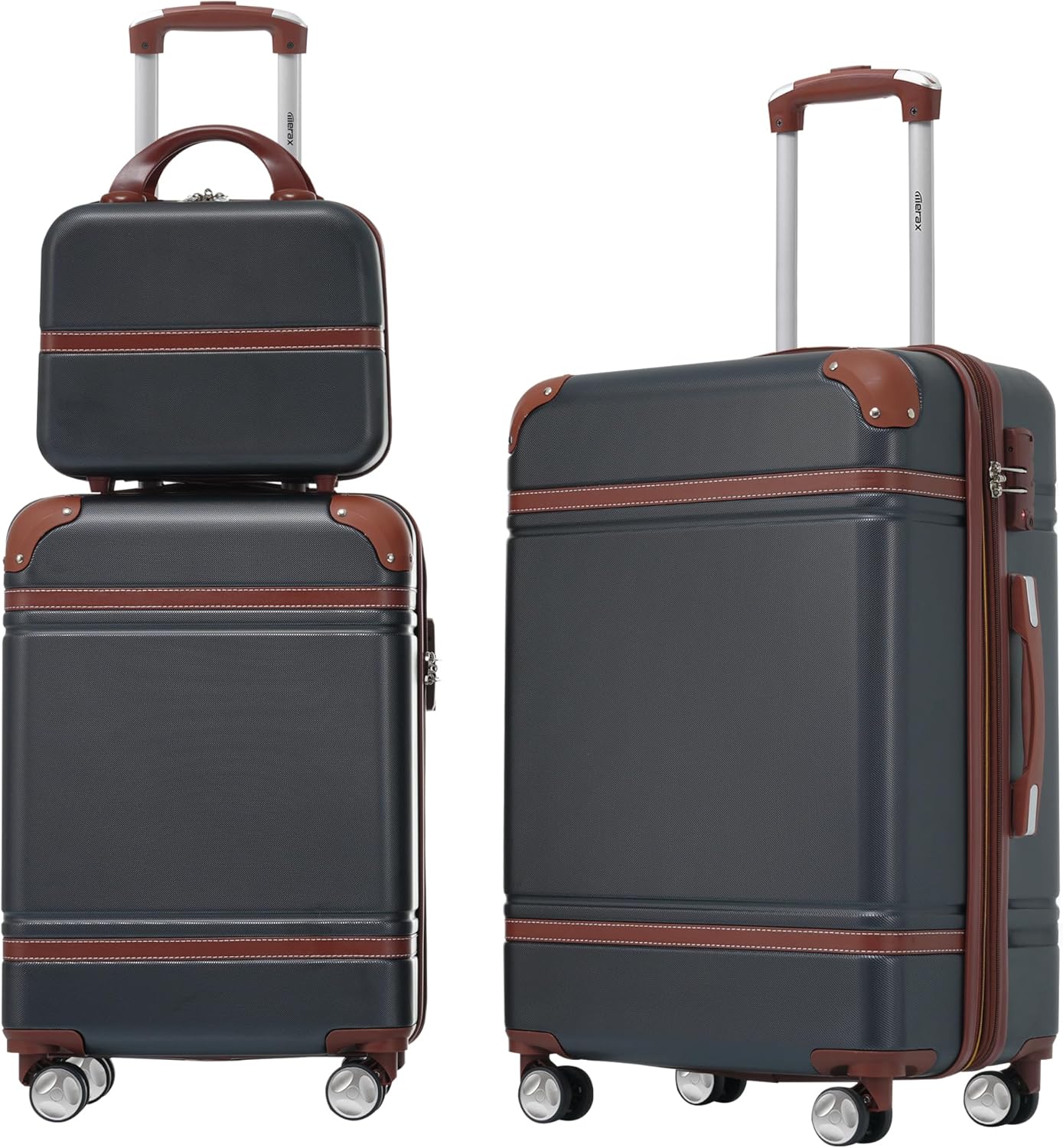 Merax Luggage Set 2 Piece Suitcase Set with Cosmetic Case Expandable Spinner Wheels Vintage Luggage Sets(Black,20"+24")