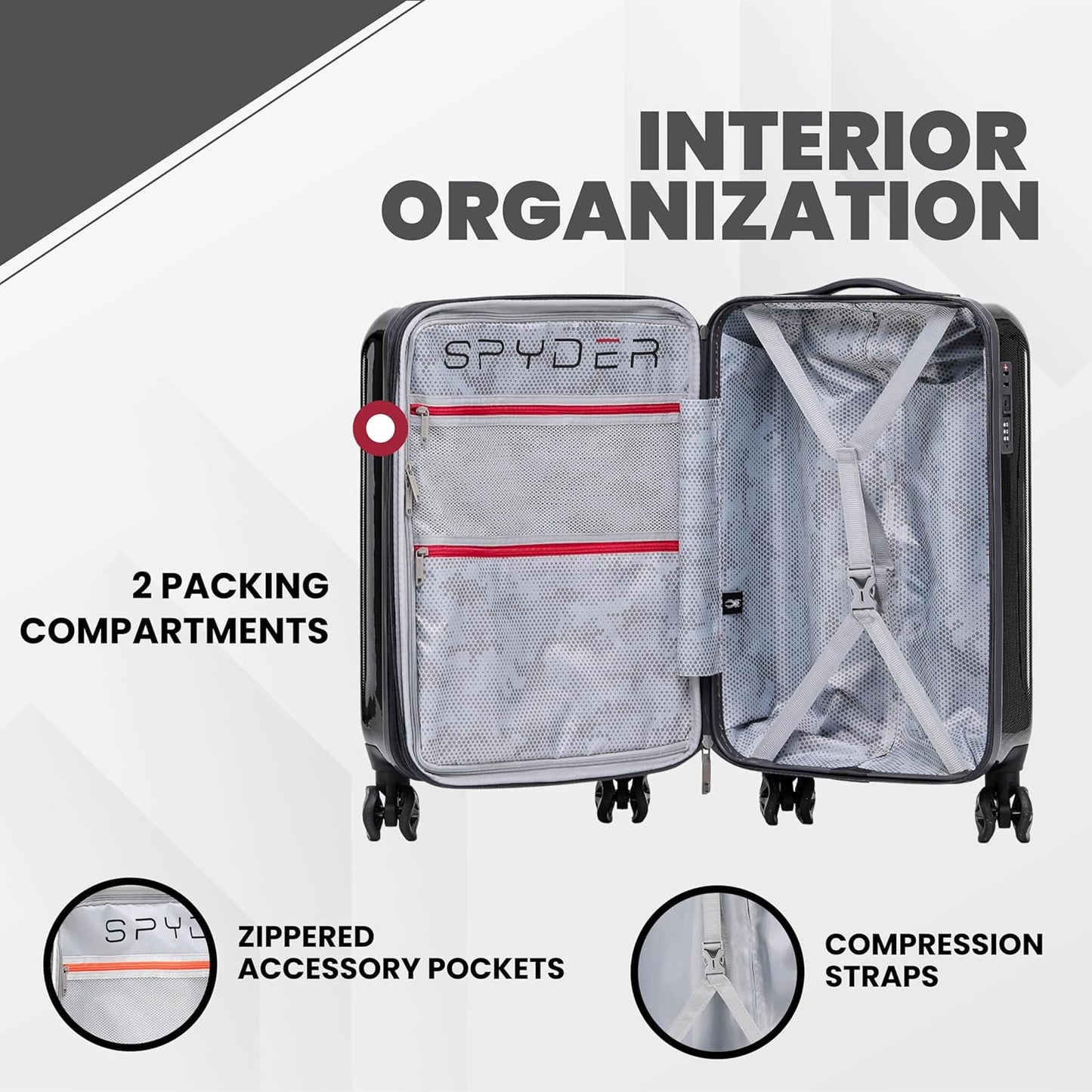 Spyder Rails 29 Inch Expandable Hardside Upright Suitcase with 360° Spinner Wheels, TSA Approved Lock, Black