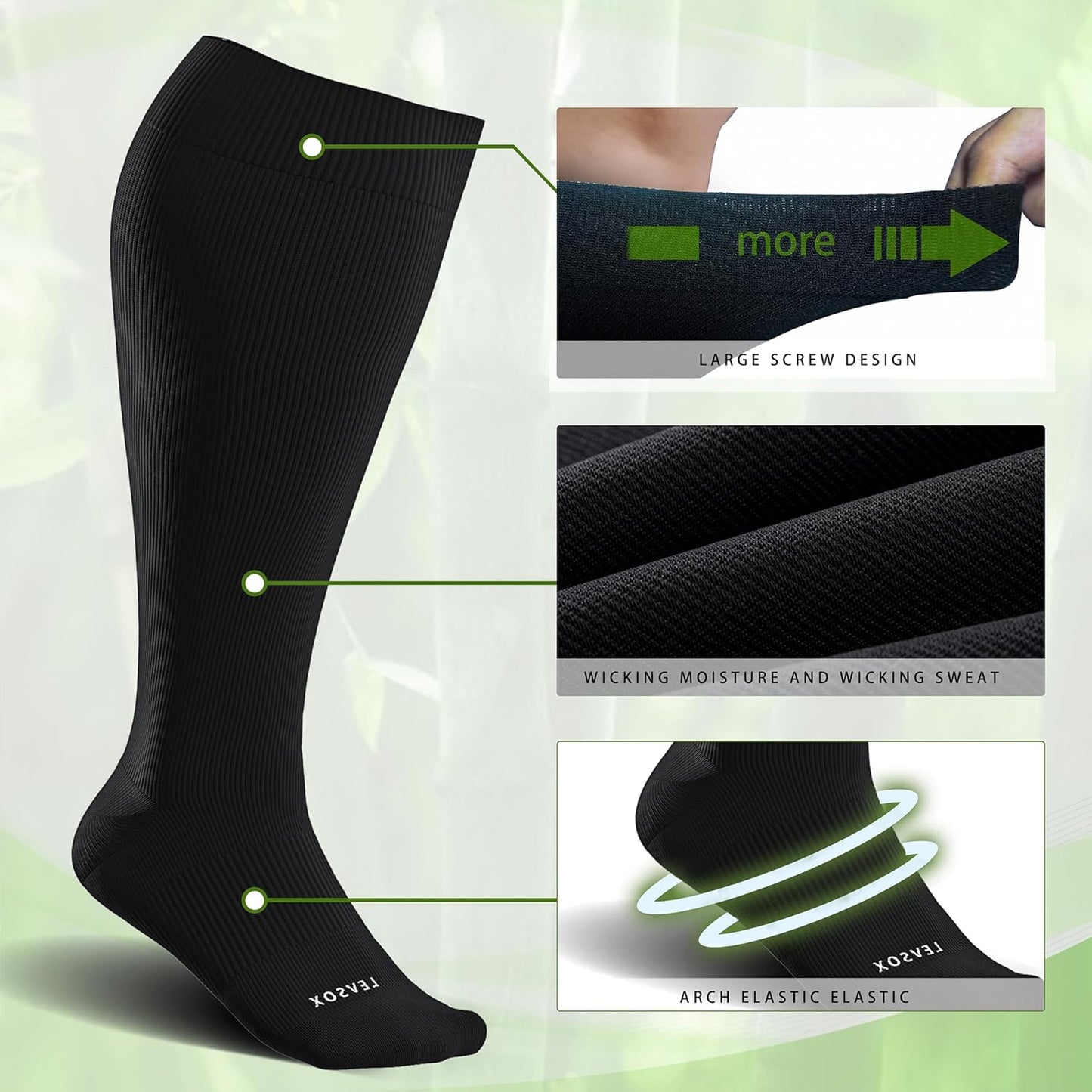 LEVSOX Wide Calf Compression Socks for Women&Men Plus Size 15-20mmHg Knee High Large Support Stockings for Circulation