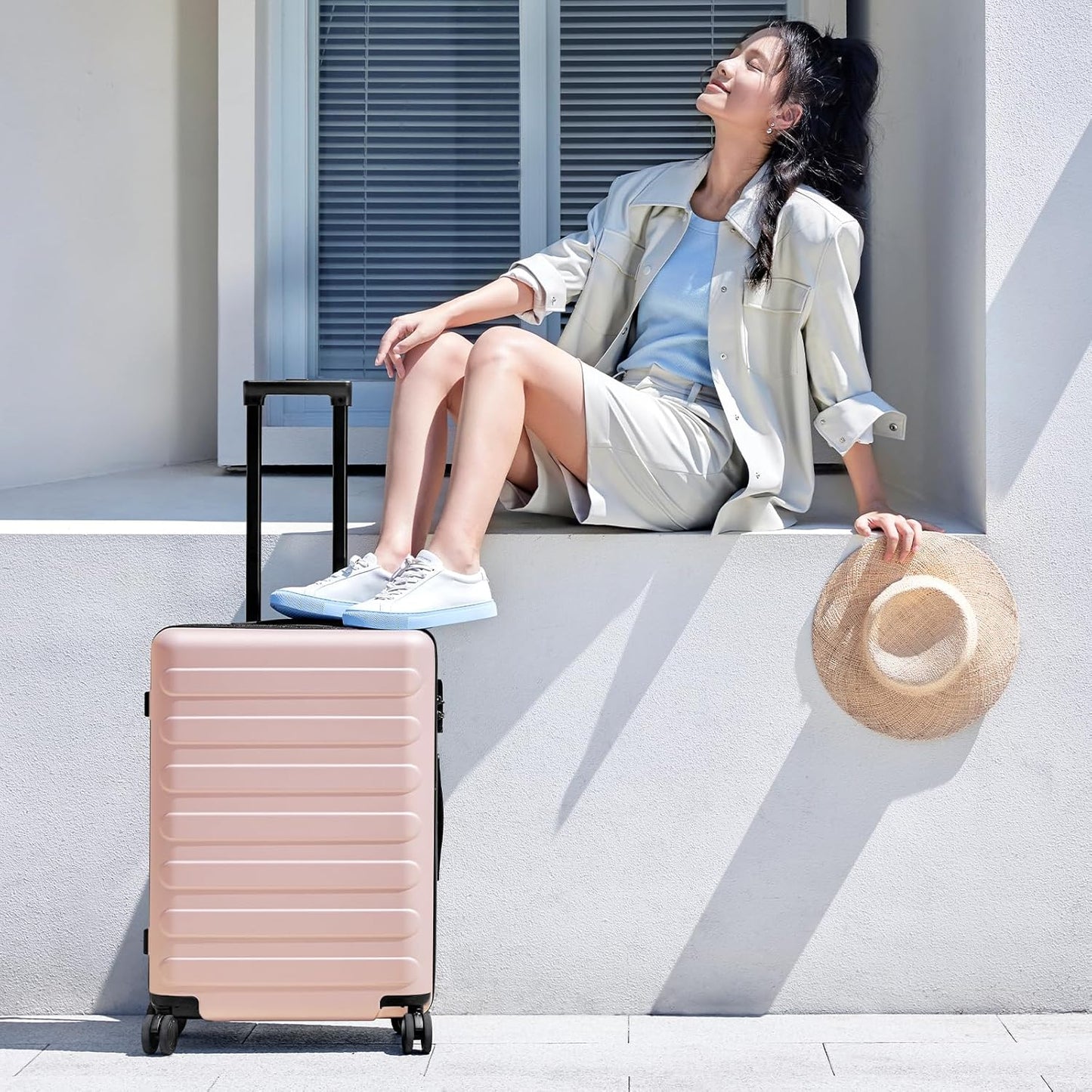 NINETYGO Carry On Luggage 22x14x9 Airline Approved, 20 Inch Luggage with Smooth Spinner Wheels, Lightweight, Hard Shell PC Suitcase Carry-On, Travel Luggage, TSA Approved (Pink, Rhine Basic)