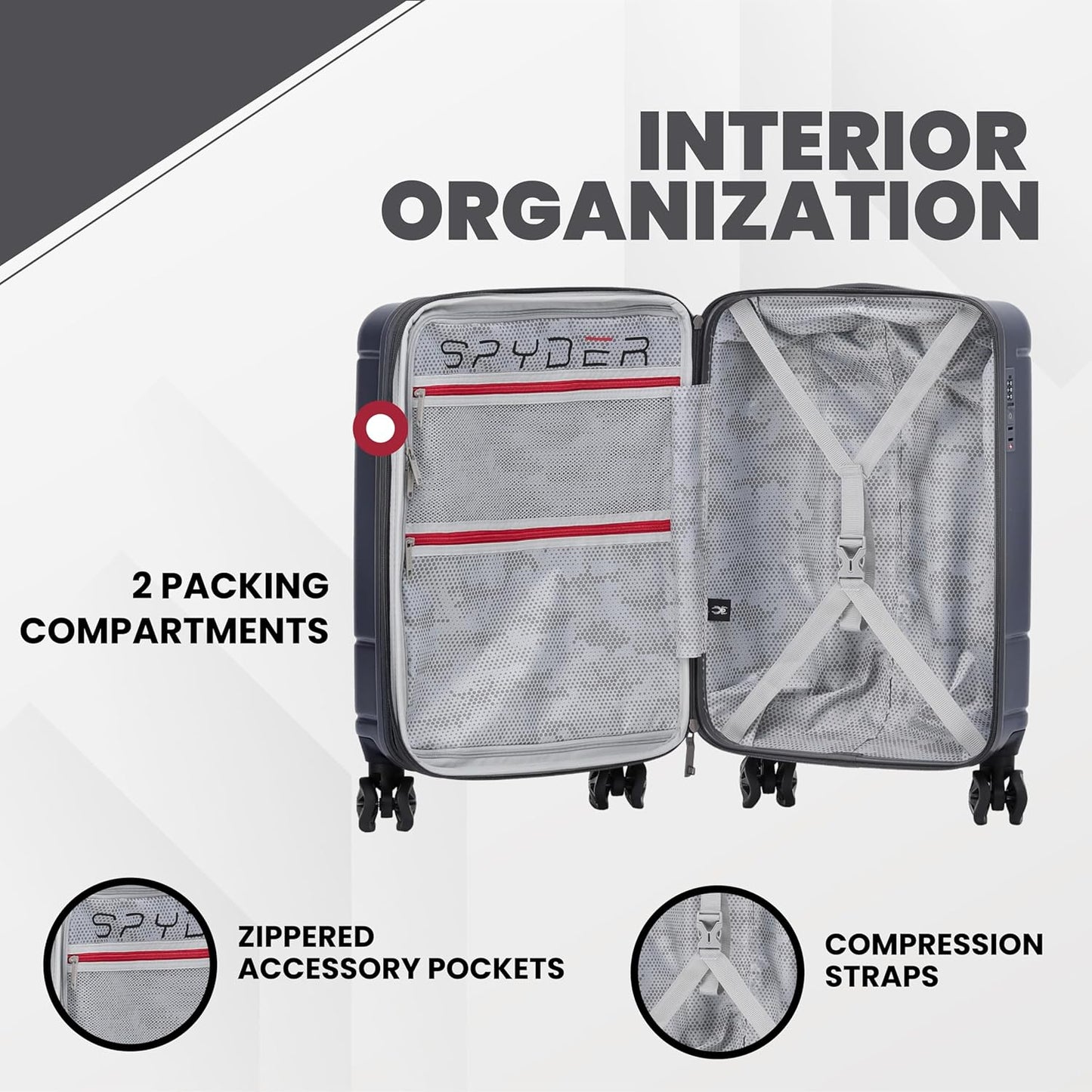 Spyder Carve 20 Inch Carry On Expandable Hardside Upright Suitcase with 360° Spinner Wheels, TSA Approved Lock, Gray