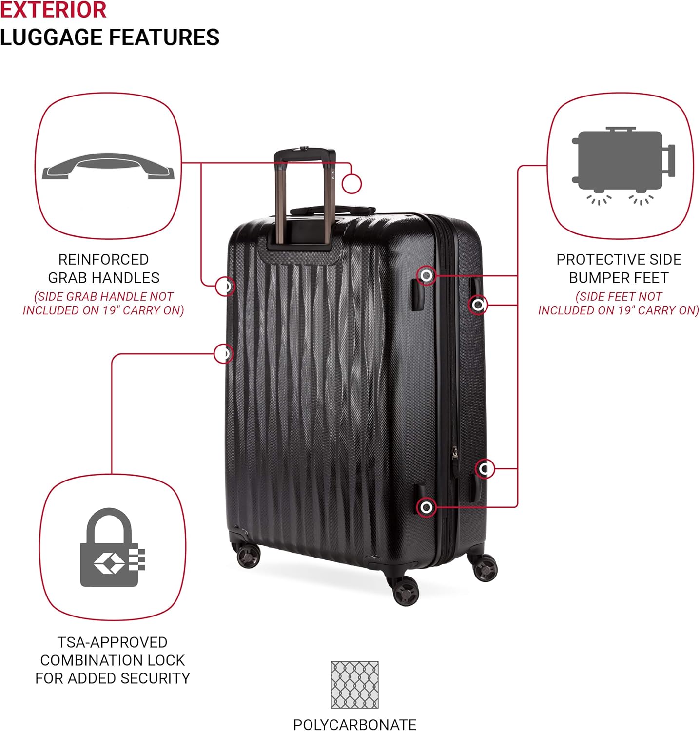 SwissGear 7272 Energie Expandable Hardside Trunk Luggage with Spinner Wheels and TSA Lock, Black, 2-Piece Trunk Set (19/29)