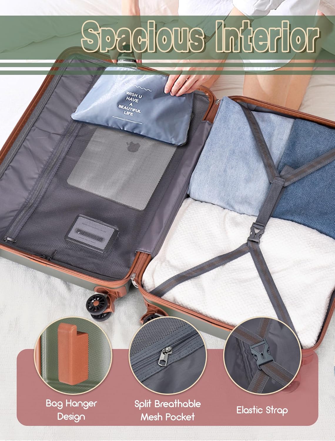 Luggage Sets 5 Piece, Suitcases with Wheels, Hardshell Suitcase Set, ABS Carry on Luggage Set with TSA Lock, Travel Luggage