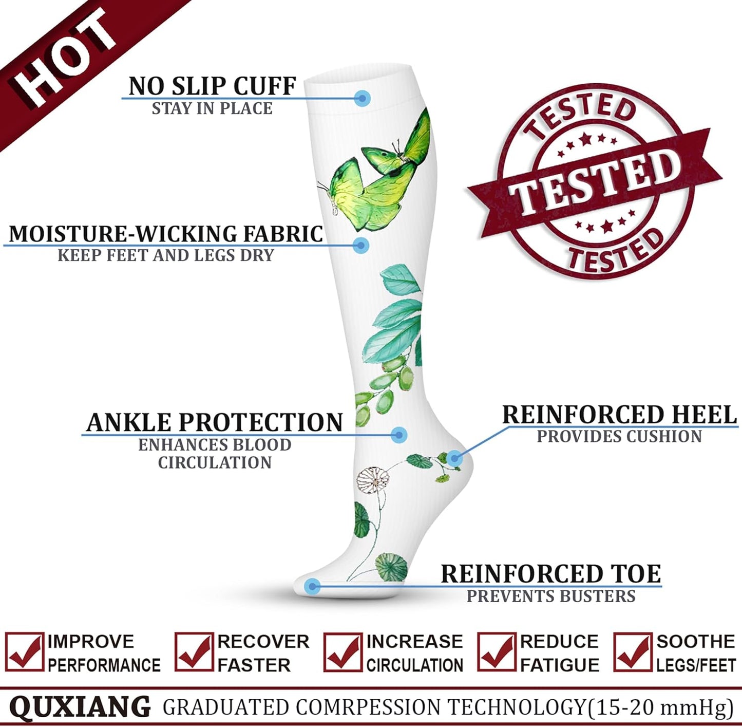 QUXIANG Copper Compression Socks for Women & Men Circulation (8 Pairs) - Best for Running Athletic Cycling - 15-20 mmHg