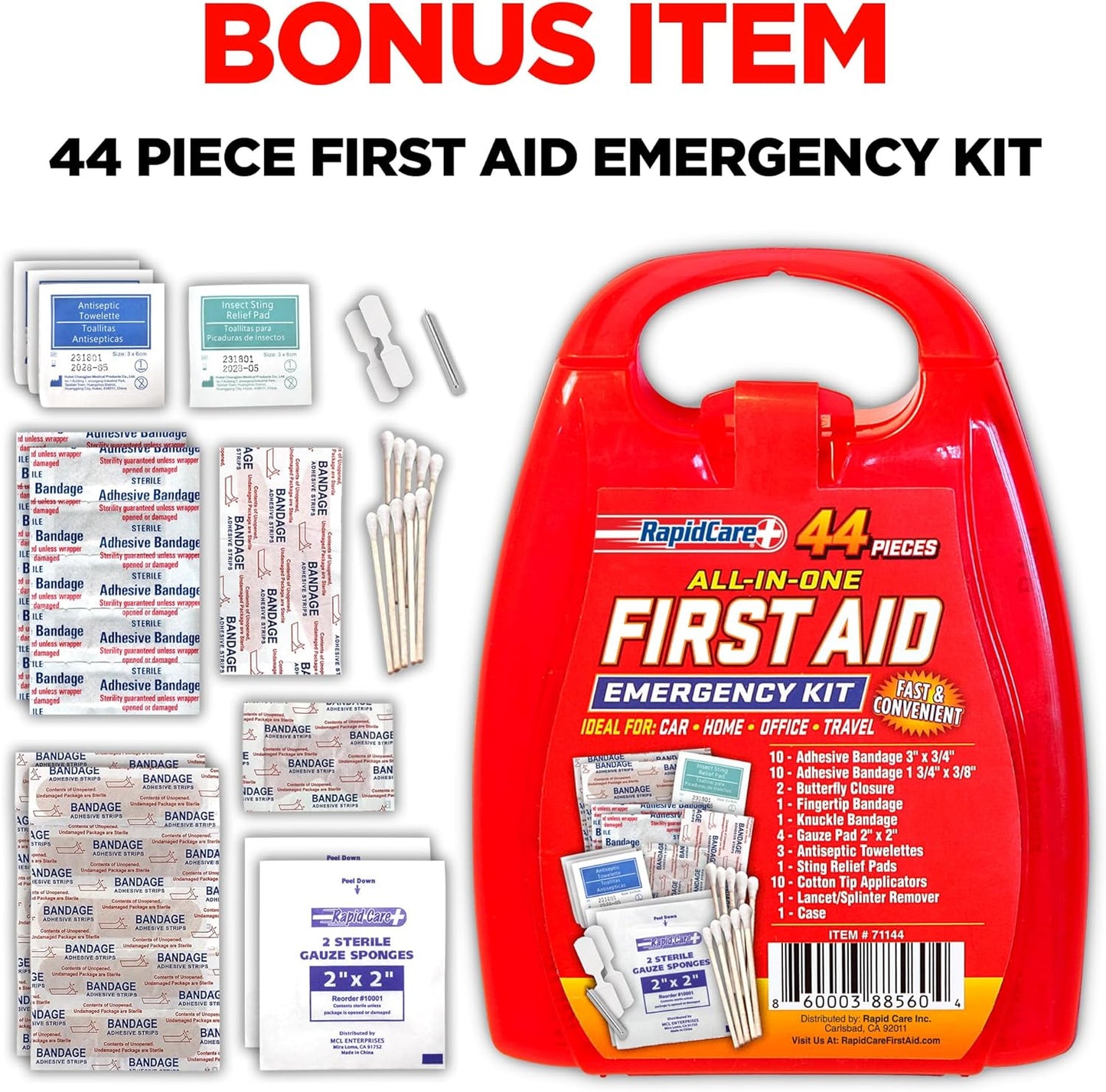 Rapid Care Premium Trauma First Aid Kit for Outdoors, Workplace, and Home - Exceed OSHA Guidelines and ANSI 2009 Standards - 240 Pieces - Includes Bonus Travel Kit