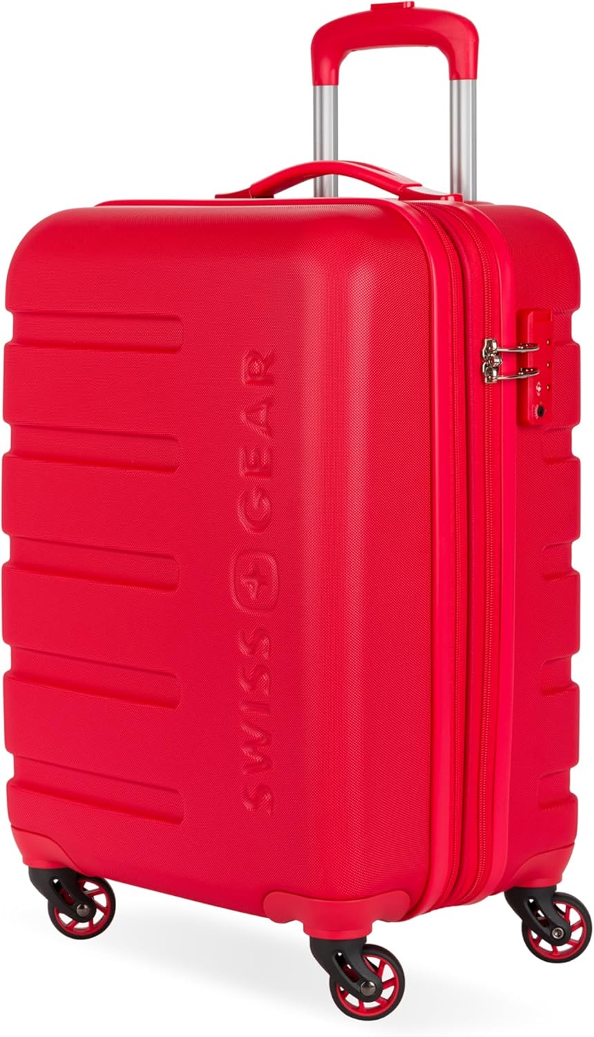 SwissGear 7366 Signature Hardside Expandable Luggage with Spinner Wheels, TSA Lock, Cup-Holder, Red, Carry-On 19-Inch