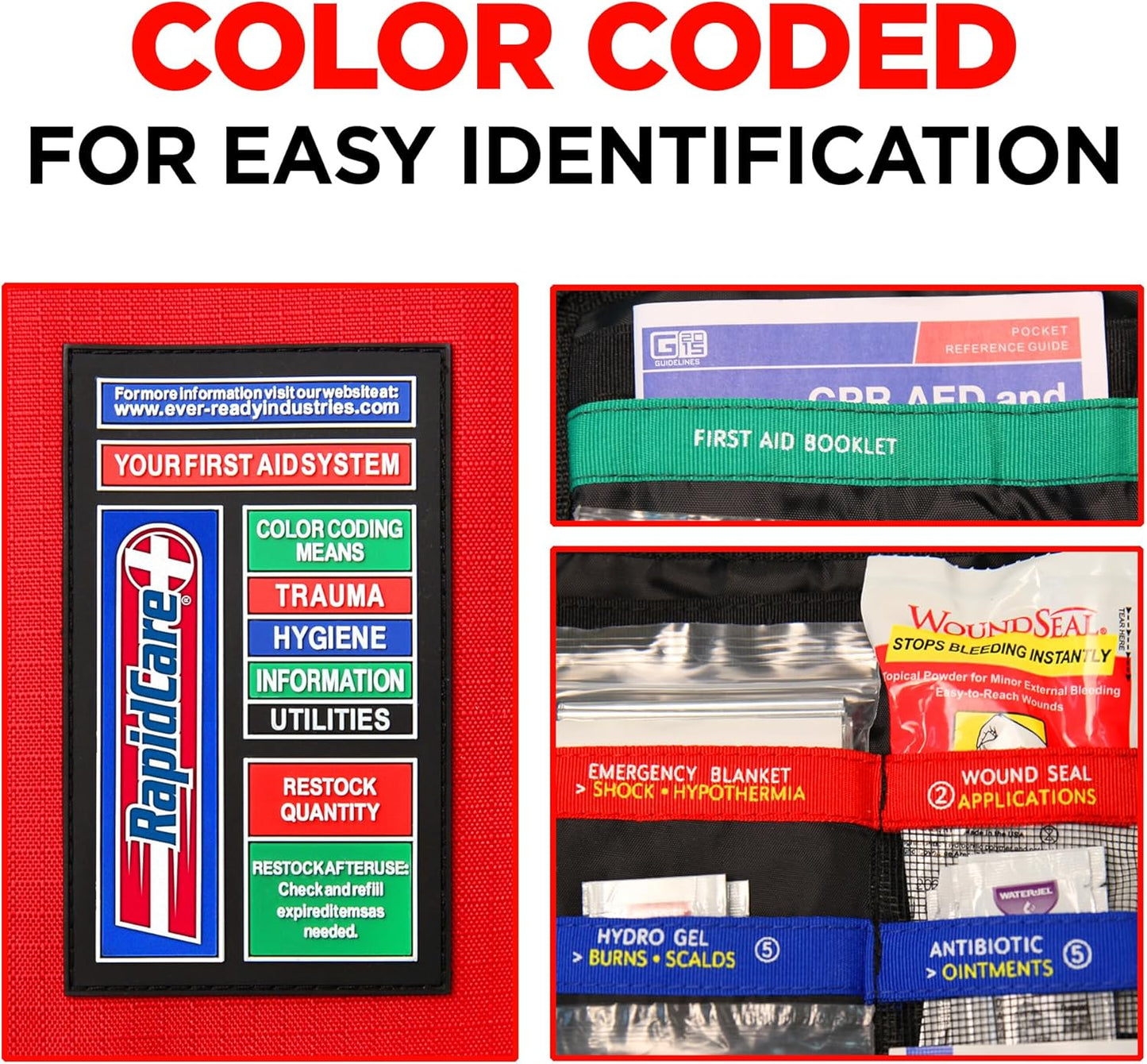 Rapid Care Premium Trauma First Aid Kit for Outdoors, Workplace, and Home - Exceed OSHA Guidelines and ANSI 2009 Standards - 240 Pieces - Includes Bonus Travel Kit