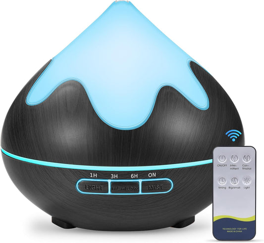 500ML Essential Oil Diffuser, Aromatherapy Diffuser with Remote Control, Multifunctional Air Diffusers for Home Office Room, Fragrance Aroma Diffuser with 7 Color LED & 2 Mist Mode, Black