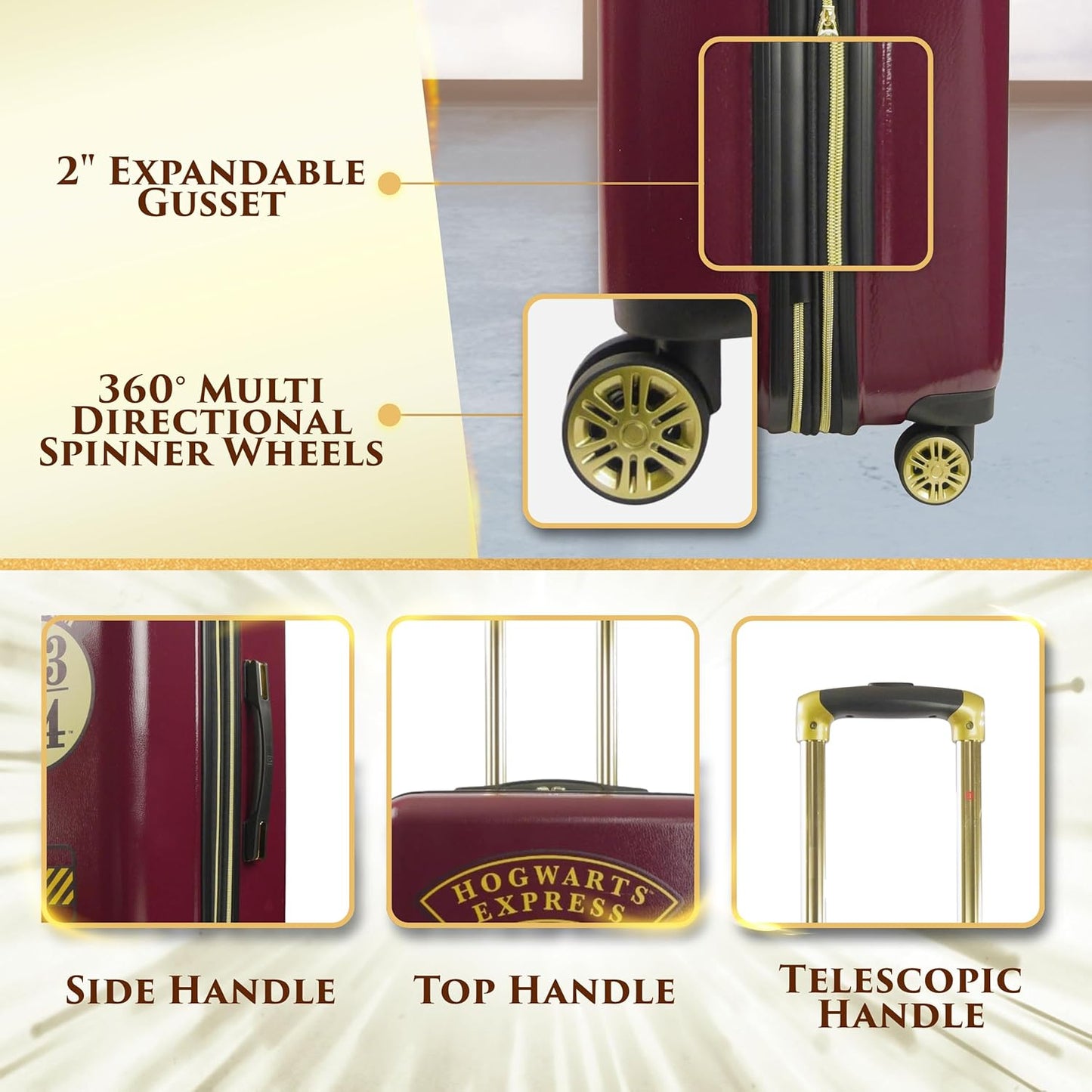 FUL Harry Potter 29 Inch Rolling Luggage, Hogwarts Express Hardshell Suitcase with Spinner Wheels, Burgundy