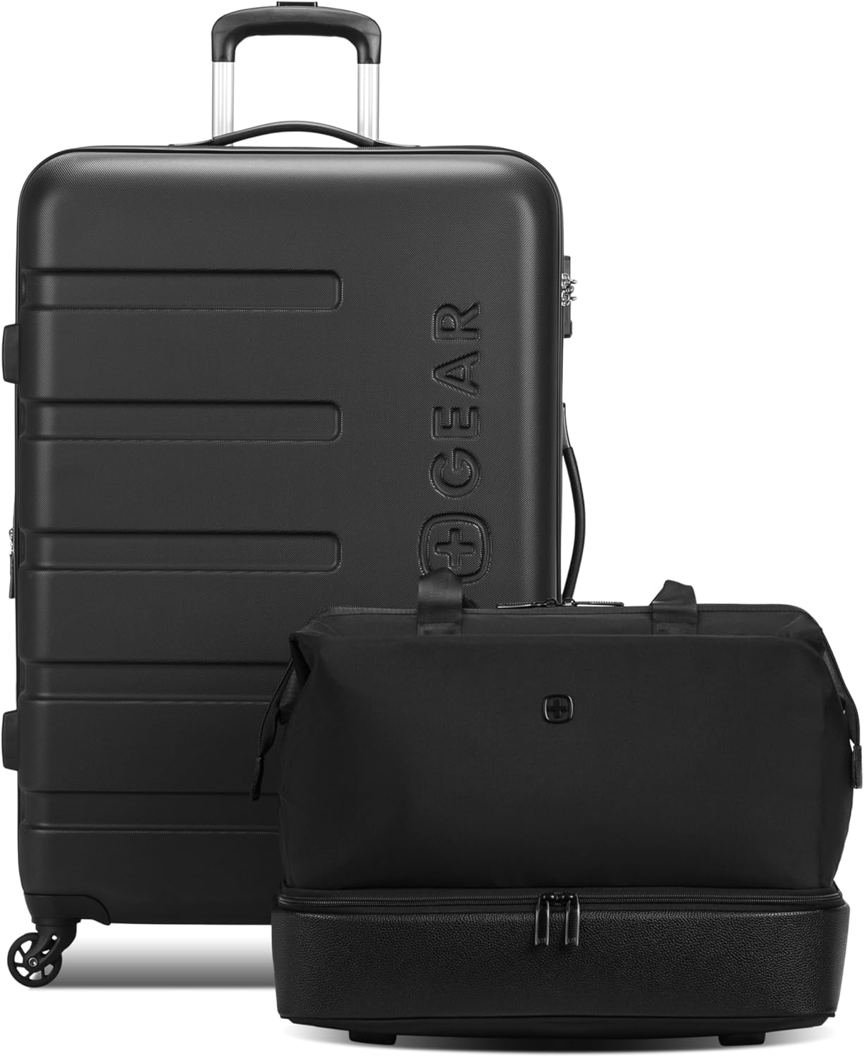 SwissGear 7366 Hardside Expandable Luggage with Spinner Wheels, Black, 2-Piece Set (Weekender/27)