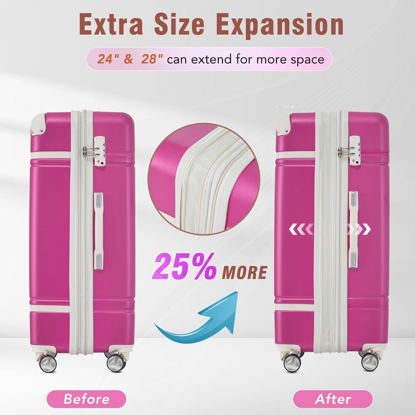 Merax Luggage Set 2 Piece Suitcase Set with Cosmetic Case Expandable Spinner Wheels Vintage Luggage Sets(Pink, 20"+24")