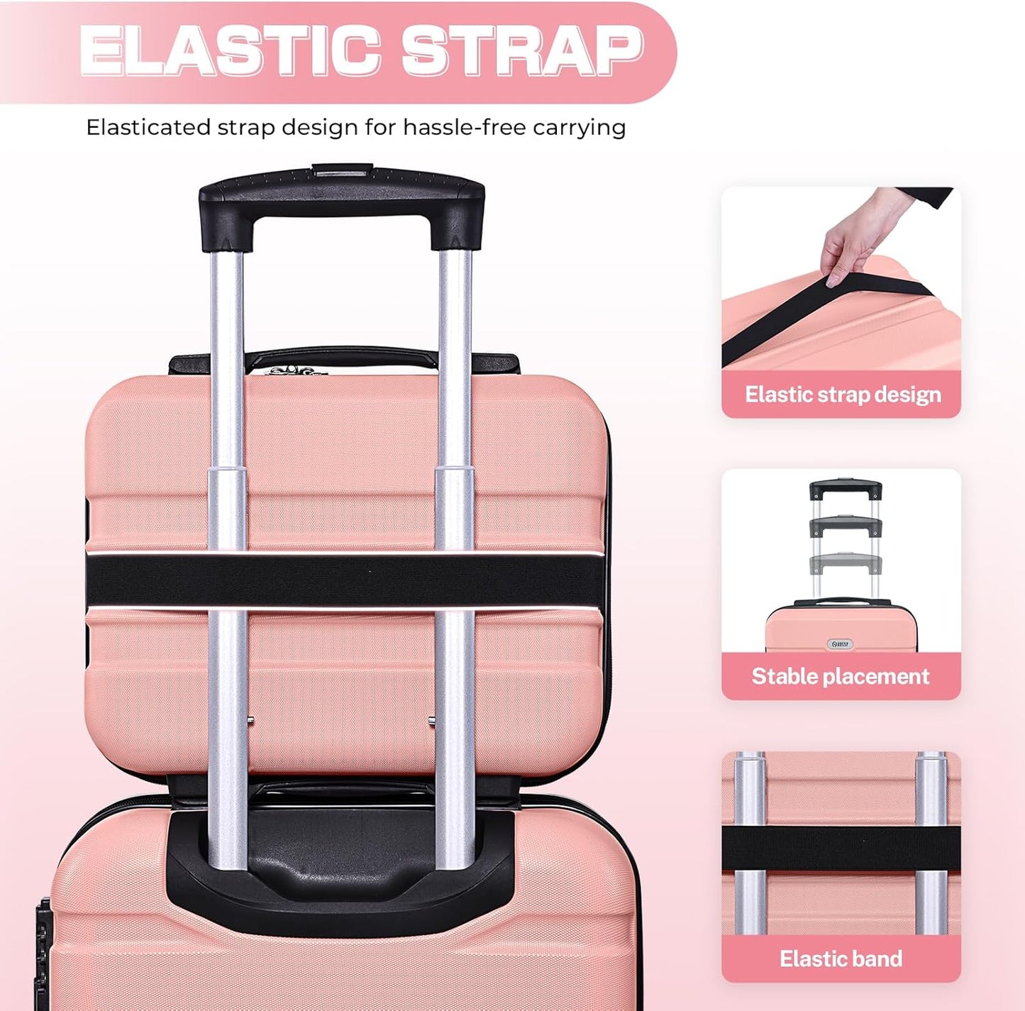 AnyZip Carry On Luggage 2PCS Luggage Set PC ABS Hardshell Lightweight Suitcase TSA Lock with 4 Spinner Wheels（14/20, Pink）