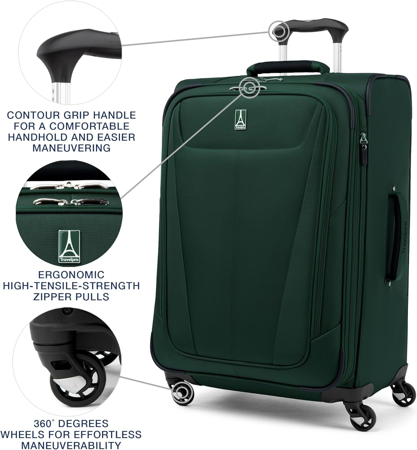 Travelpro Maxlite 5 Softside Expandable Luggage with 4 Spinner Wheels, Lightweight Suitcase, Men and Women, Forest Green, 3-Piece Set (21/25/29)
