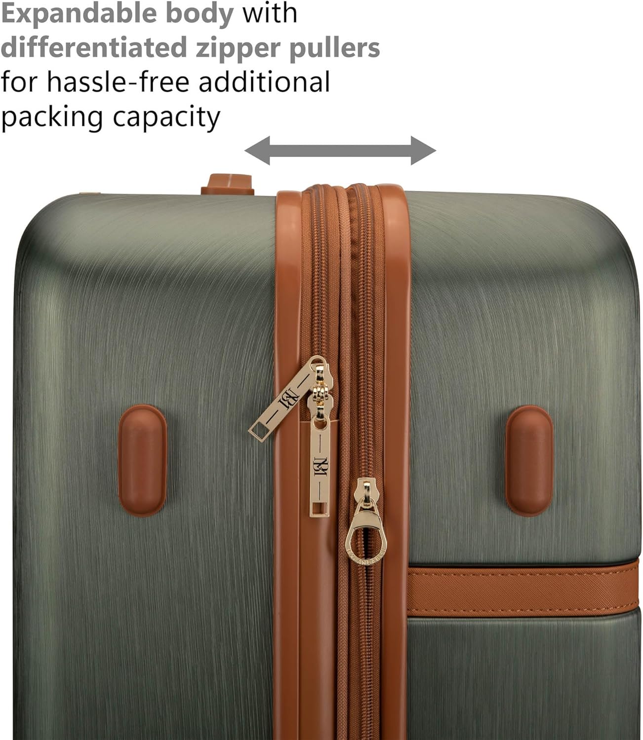 Badgley Mischka Grace 3 Piece Polycarbonate-ABS Expandable Retro Luggage Set (Olive Green)