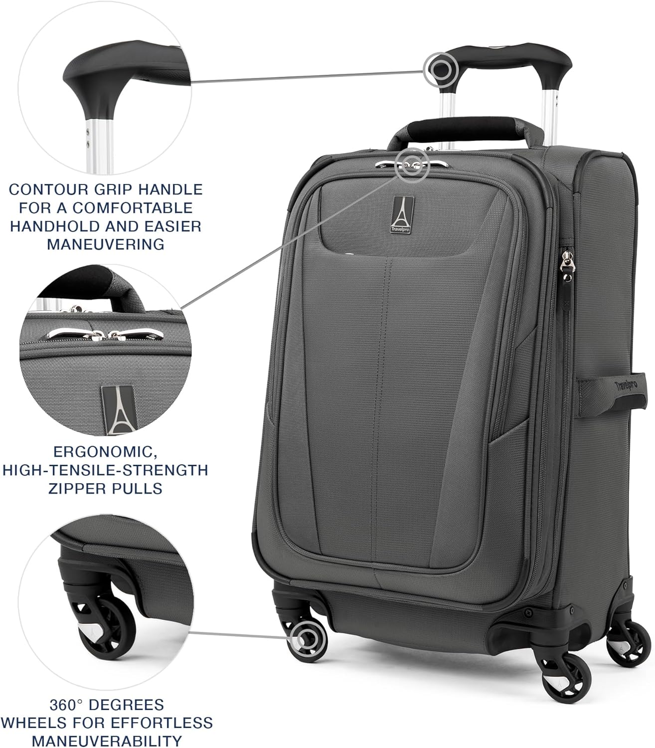 Travelpro Maxlite 5 Softside Expandable Luggage with 4 Spinner Wheels, Lightweight Suitcase, Men and Women, International, Shadow Grey, Carry-on 21-Inch