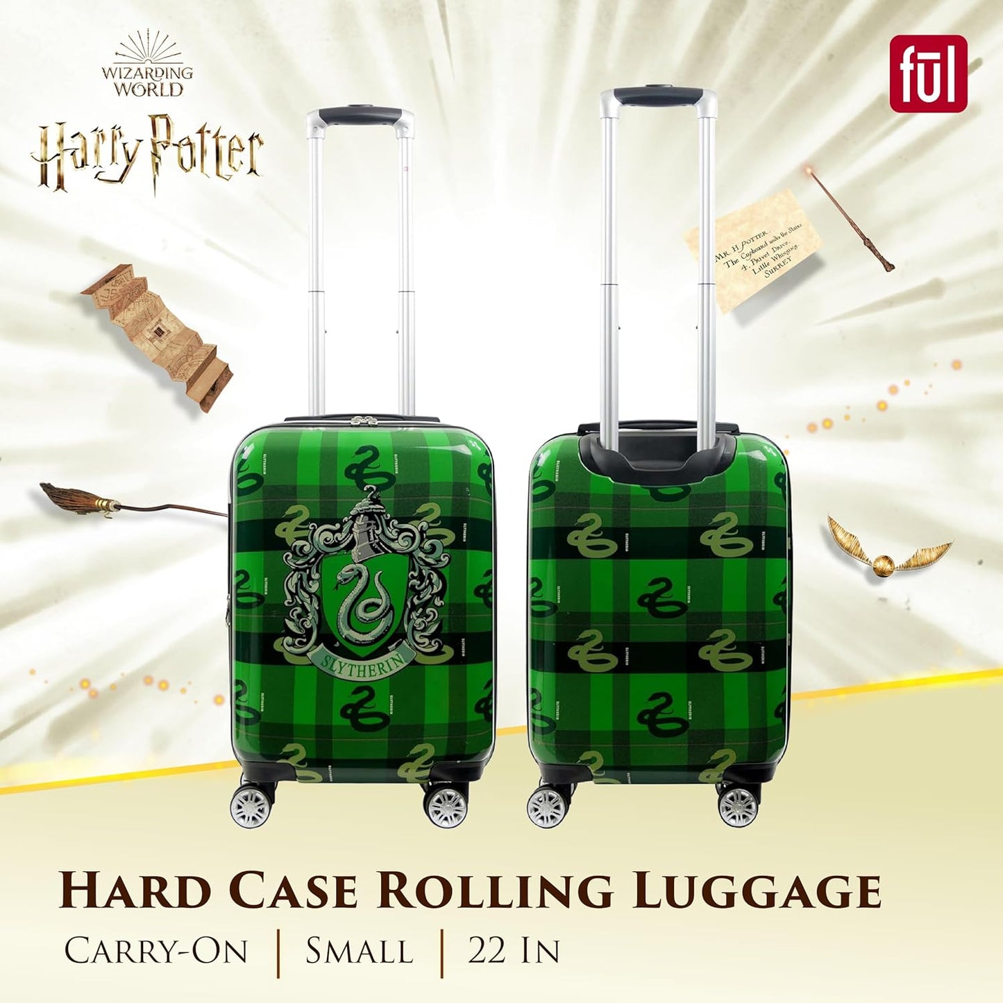 FUL Harry Potter 22 Inch Carry On Luggage, Hardshell Rolling Suitcase with Spinner Wheels, Slytherin