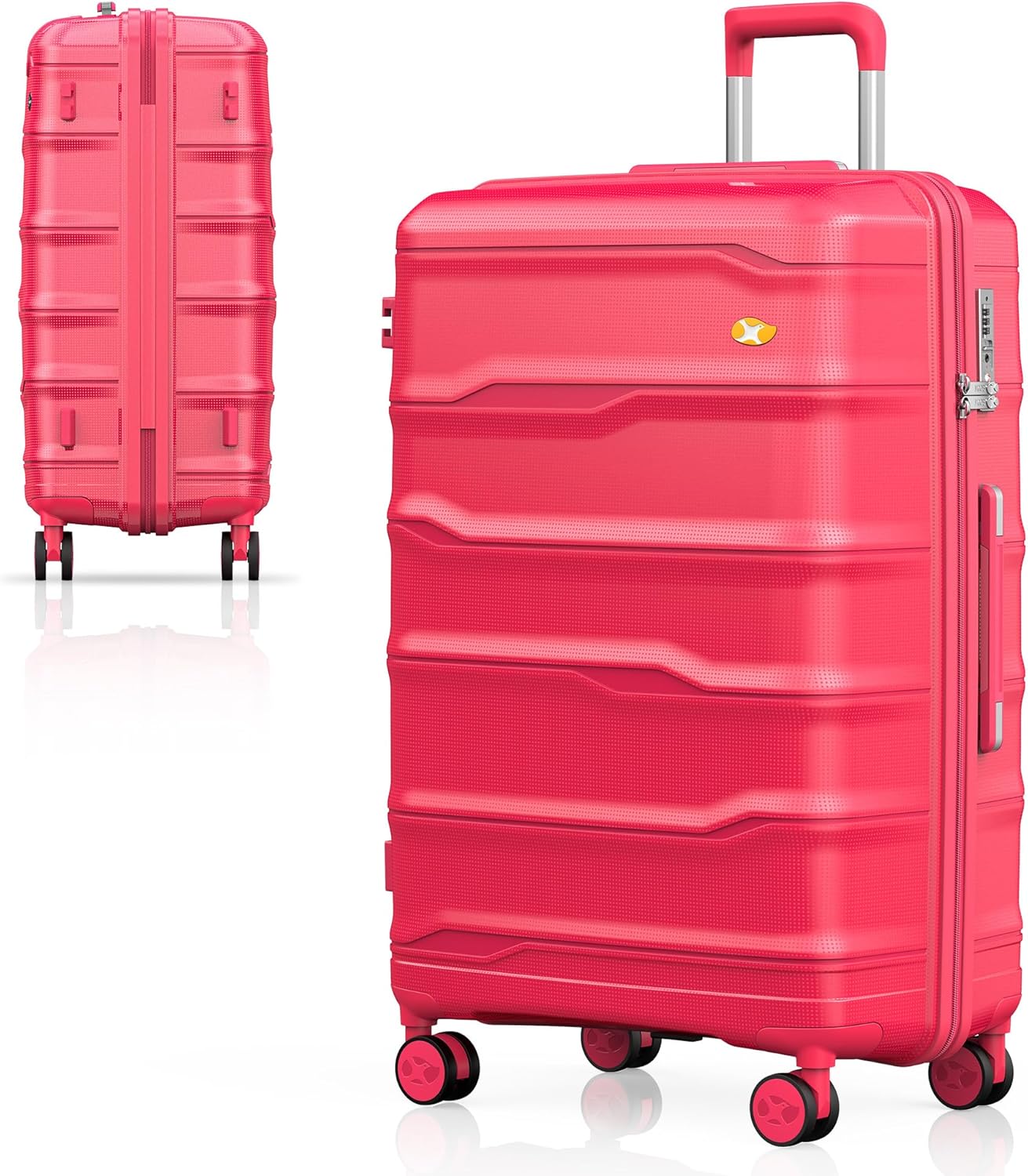 MGB 28 Inch Large Checked Luggage: PP Lightweight Trolley Travel Case - Check In Luggage with TSA Lock, Amaranth Red