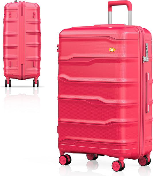 MGB 28 Inch Large Checked Luggage: PP Lightweight Trolley Travel Case - Check In Luggage with TSA Lock, Amaranth Red