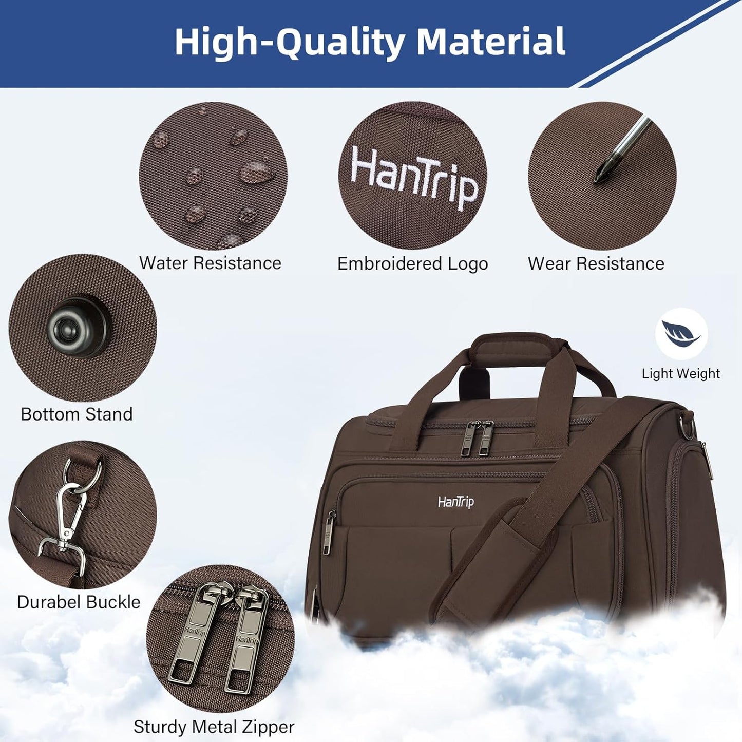 Carry on Duffel Bag Foldable Duffle Bags for Travel, Under Seat Personal Item Bags for Airplanes, Weekender Overnight Mens Travel Tote Bag for Women Small Softside Carry on Luggage (Coffee)