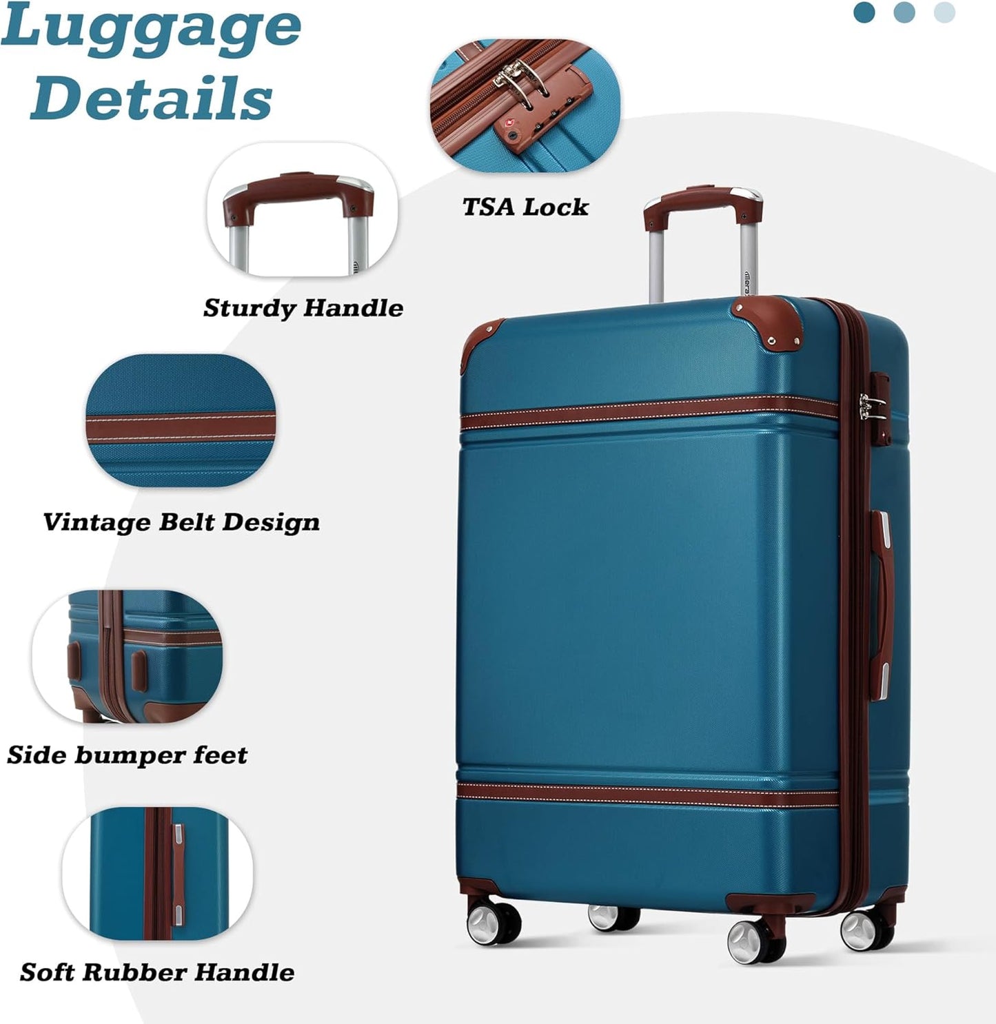 Merax Suitcase Set 24 inches Expandable Luggage with TSA Lock Spinner Wheels Hardshell Lightweight Vintage Luggage with Travel Bag,Blue