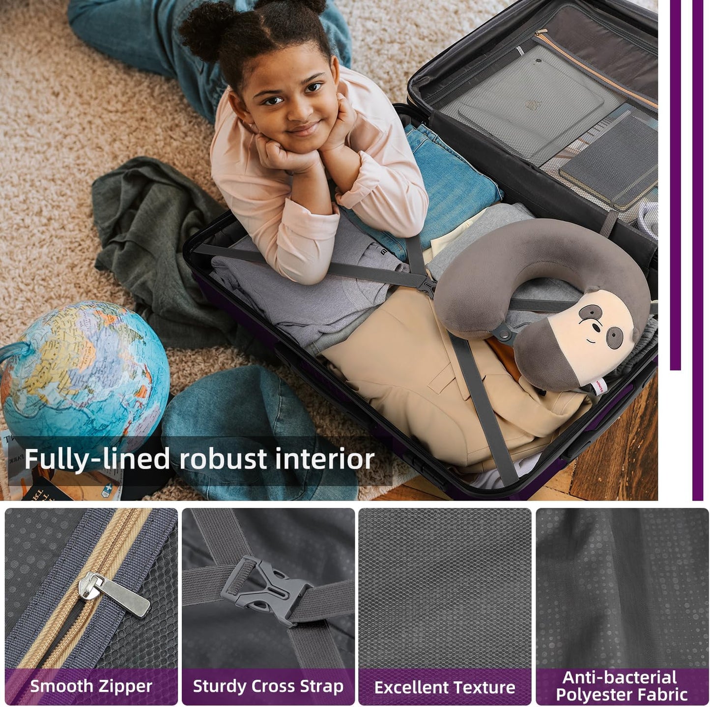 LEAVES KING LARVENDER Luggage Sets 5 Piece, Expandable(Only 24"&28") PP Suitcase with Spinner Wheels, Durable Luggage Sets Clearance Carry On Luggage Suitcase Set For Women Men, Purple