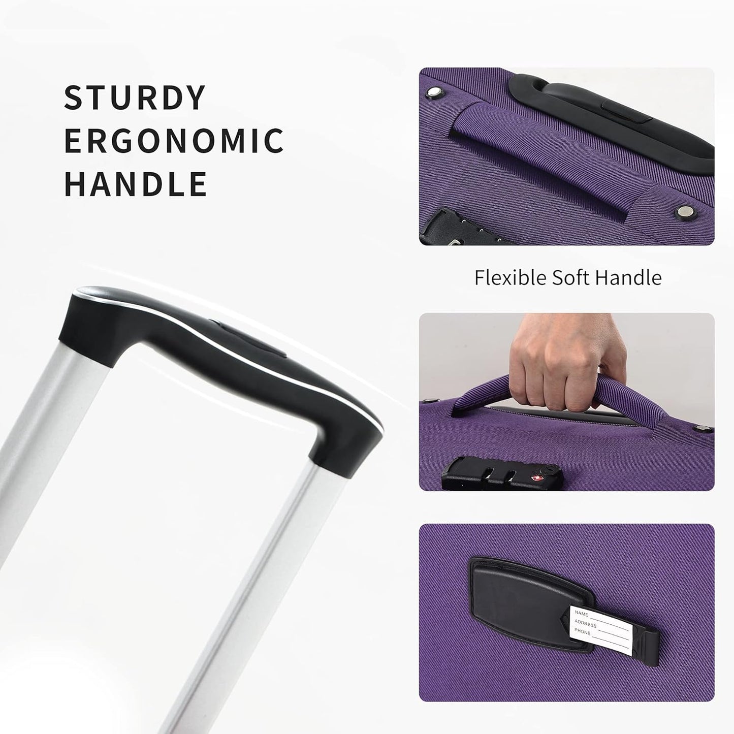 Merax Softside Luggage Set Softshell Lightweight 3 Piece Spinner Suitcase 22" 26" 30" Purple