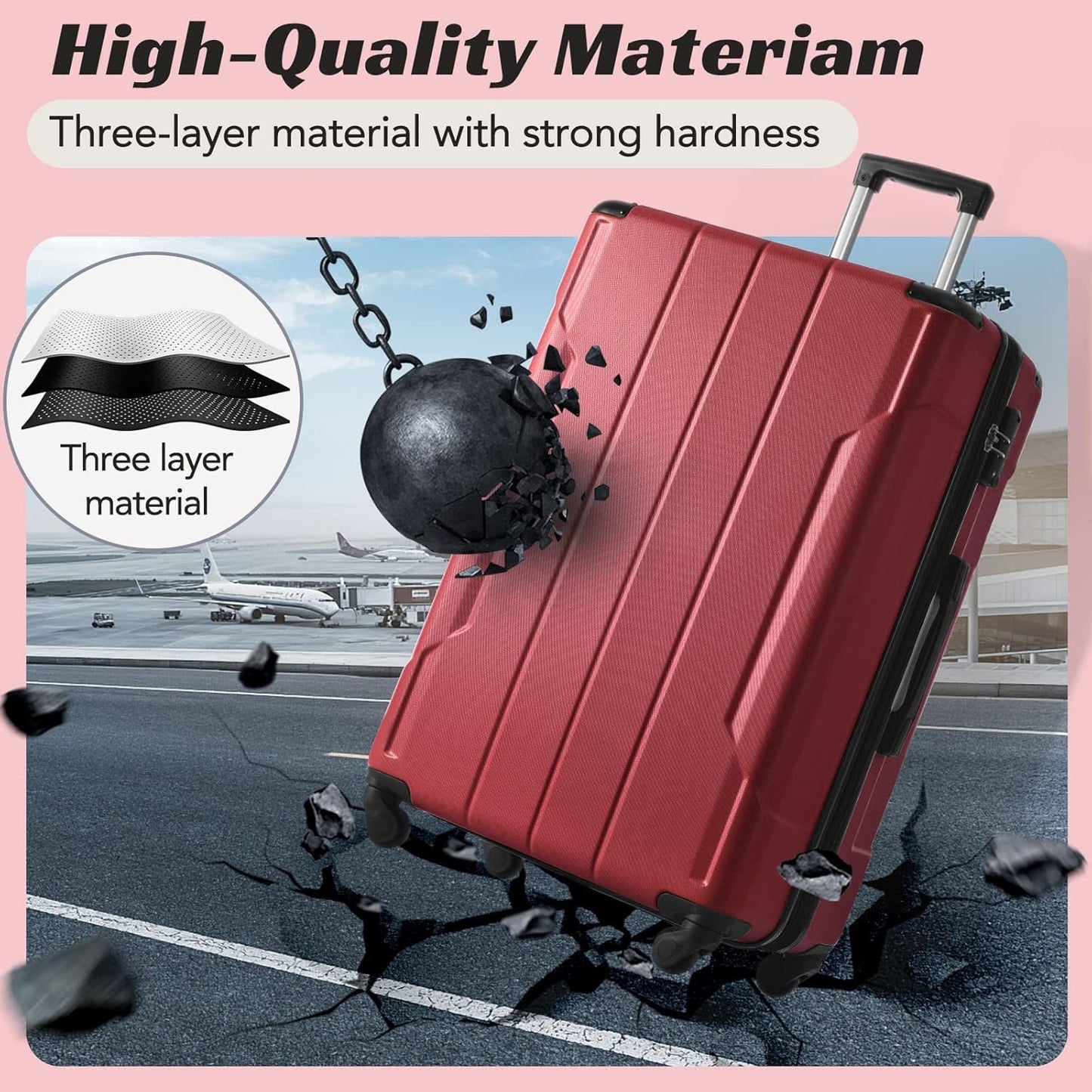 Merax 28 Inch Checked-Large Luggage with Wheels Aluminum Alloy Corner Hard Shell Suitcase TSA Luggage Suitcases for Travel Woman Men(Red)