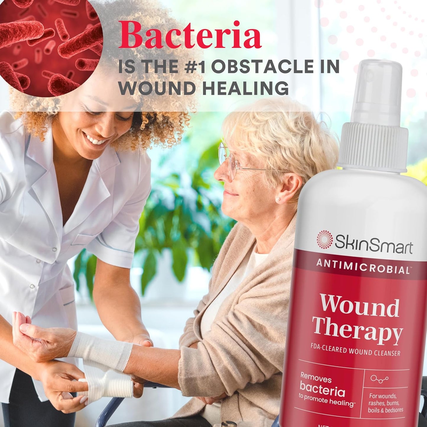 SkinSmart Antimicrobial Wound Therapy, Hypochlorous Acid Safely Removes Bacteria so Wounds Can Heal, 8 Ounce Clear Spray