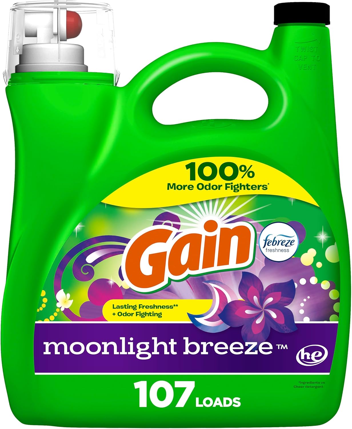 Gain Liquid Laundry Detergent, Moonlight Breeze Scent, 154 fl oz, 107 loads, Freshness + Odor Fighting, High efficiency washing machine iquid cleaning soap