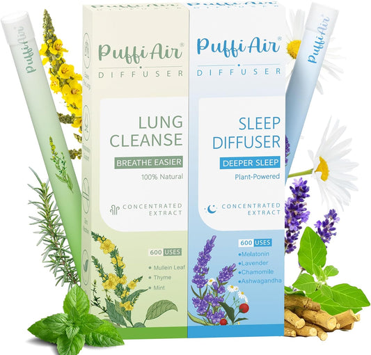 Herbal Diffuser Duo with Mullein, Melatonin & More丨Night & Day Relax Duo for Fresh Breath & Calm Sleep Support - 600 Uses Per Stick