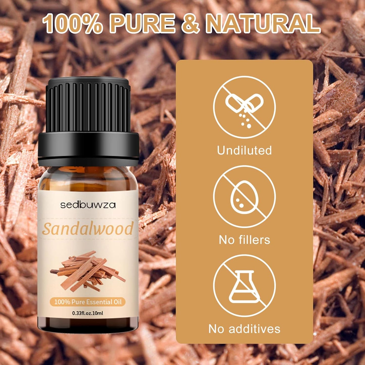 Sedbuwza Sandalwood Essential Oil, Pure Organic Sandalwood Fragrance Oil for Diffuser, Humidifier, Soap, Candle, Perfume