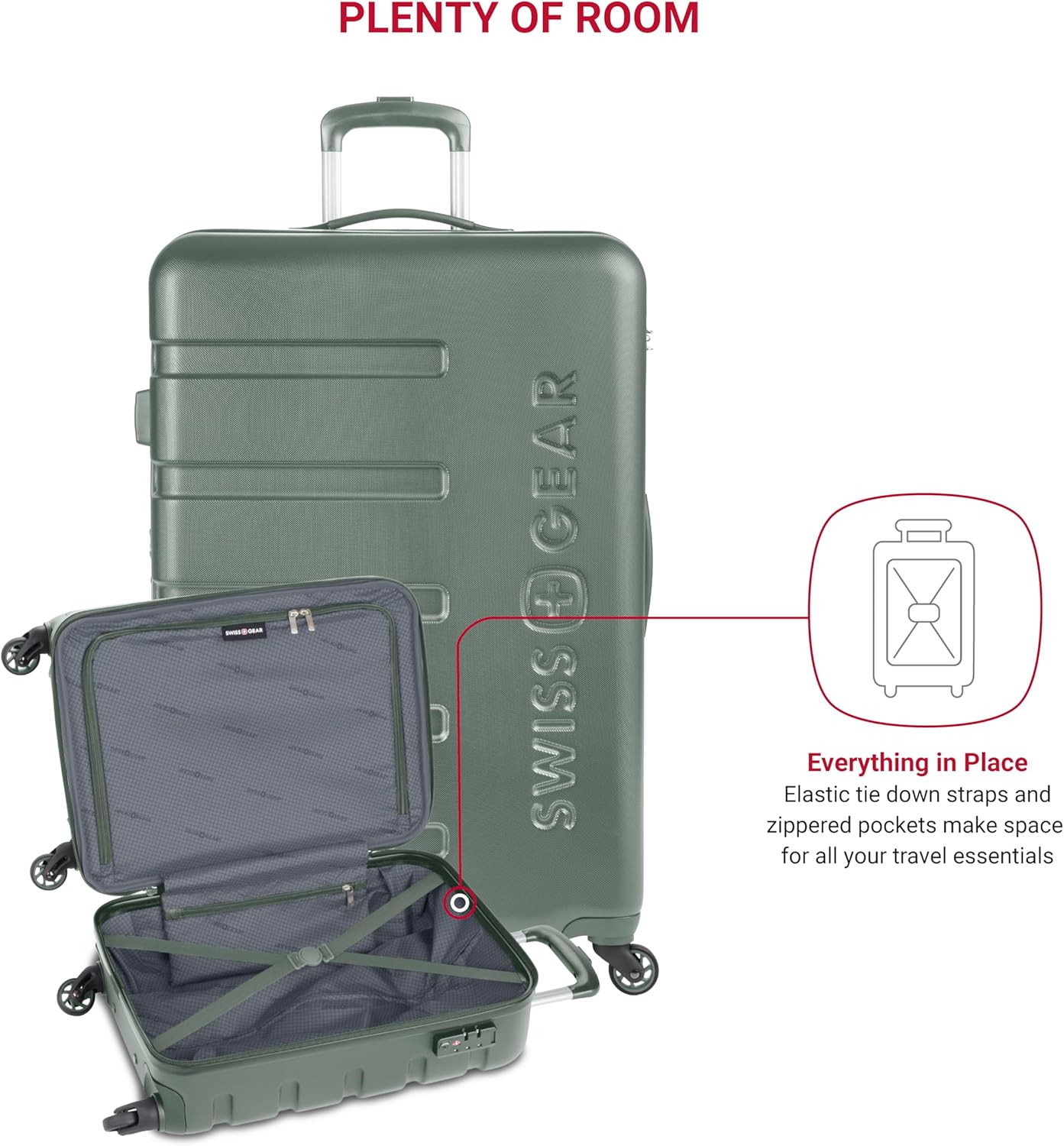 SwissGear 7366 Hardside Expandable Luggage with Spinner Wheels, Olive, 2-Piece Set (19/27)