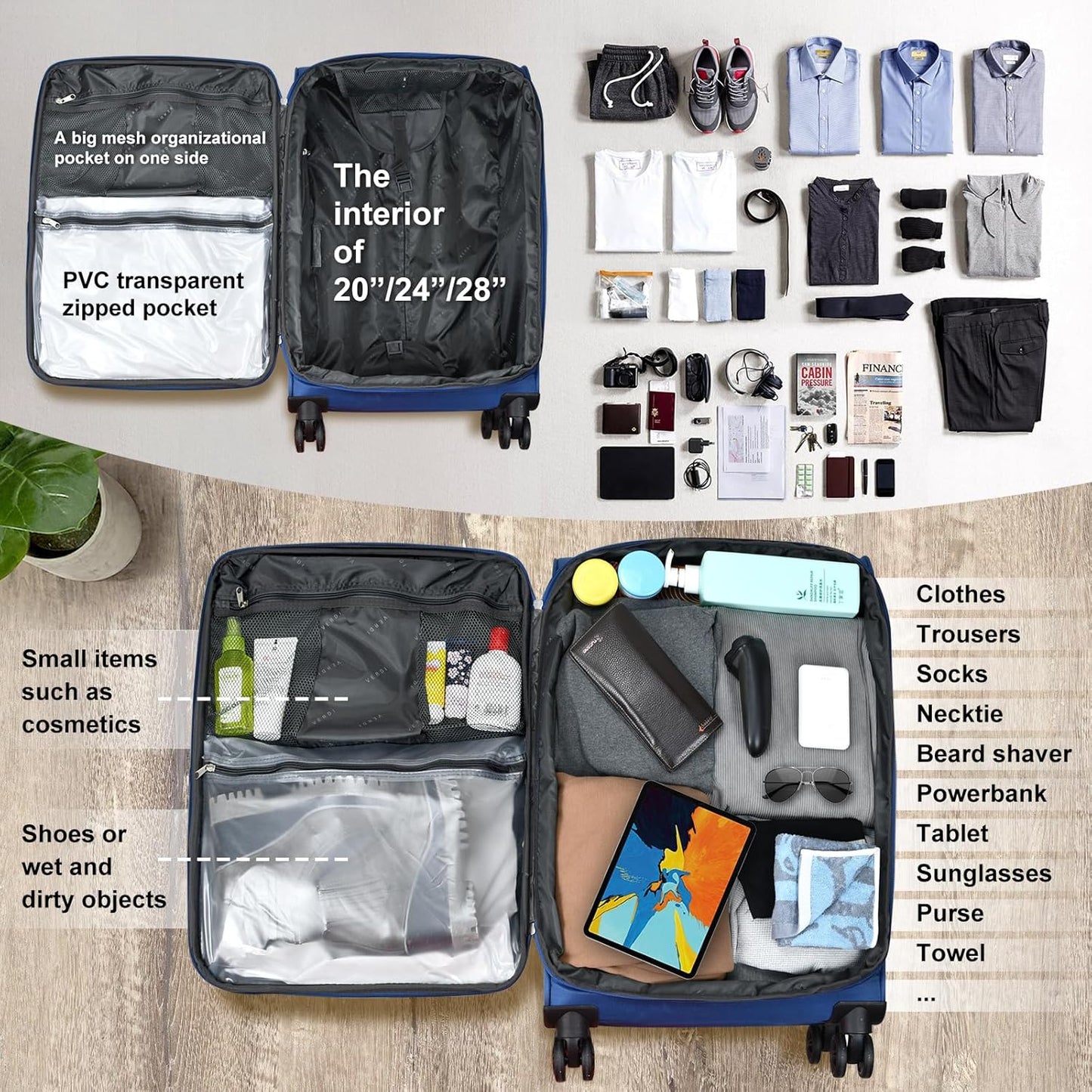 Verdi Expandable Carry-On Luggage with Spinner Wheels, 22 Inch Softside Suitcase with USB Port Lightweight