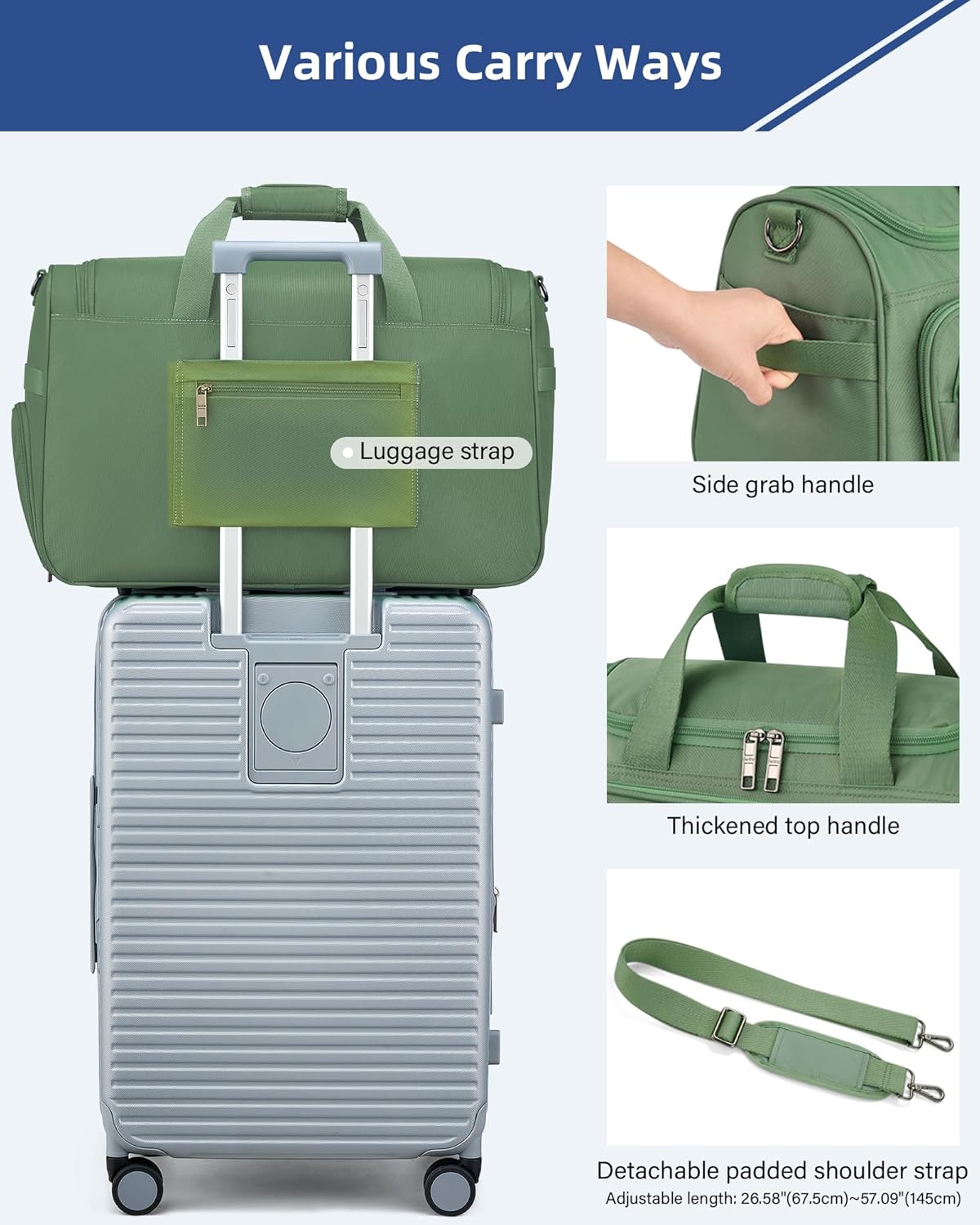 Carry on Duffel Bag Foldable Duffle Bags for Travel, Large Personal Item Bags for Airplanes, Weekender Overnight Mens Travel Tote Bag for Women Softside Carry on Luggage (Forest Green)