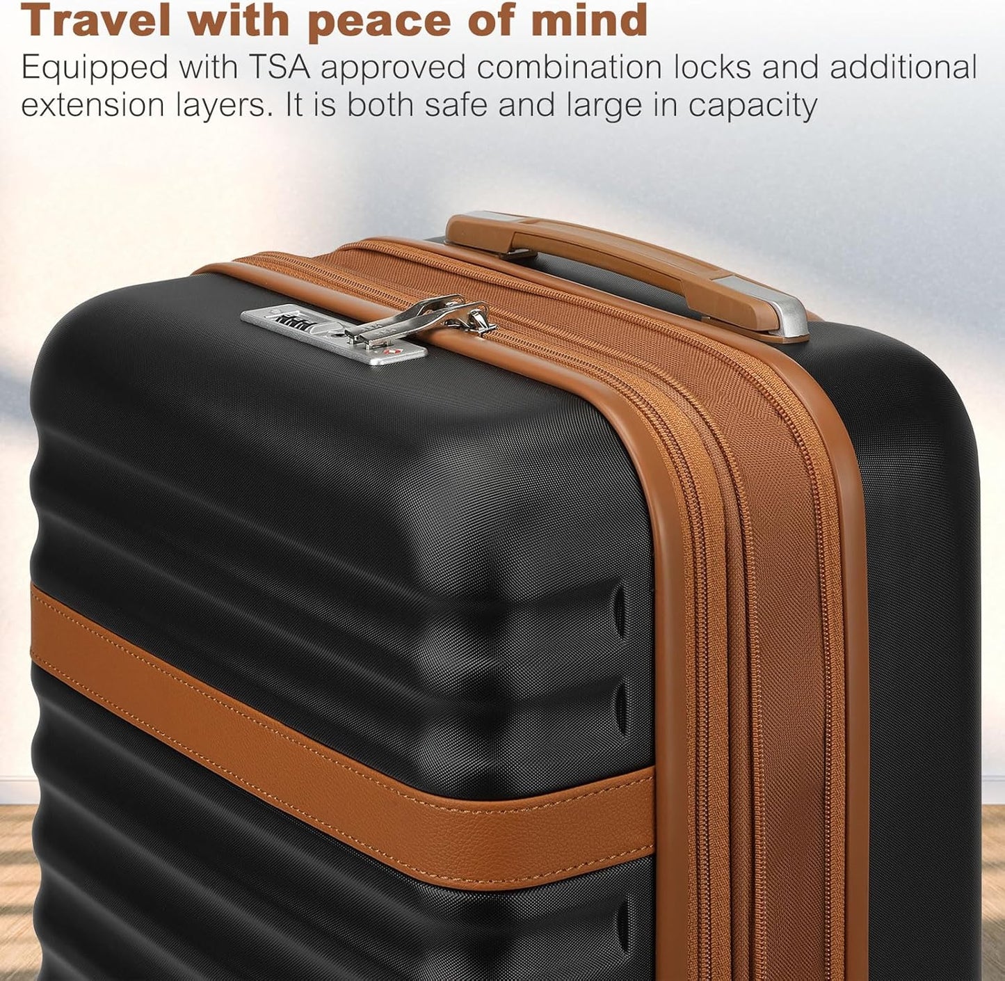 Kono Expandable 28 Inch Large Checked Luggage: ABS+PC Hardside Trolley Travel Case - Hard Shell Suitcase with TSA Lock, Black Brown