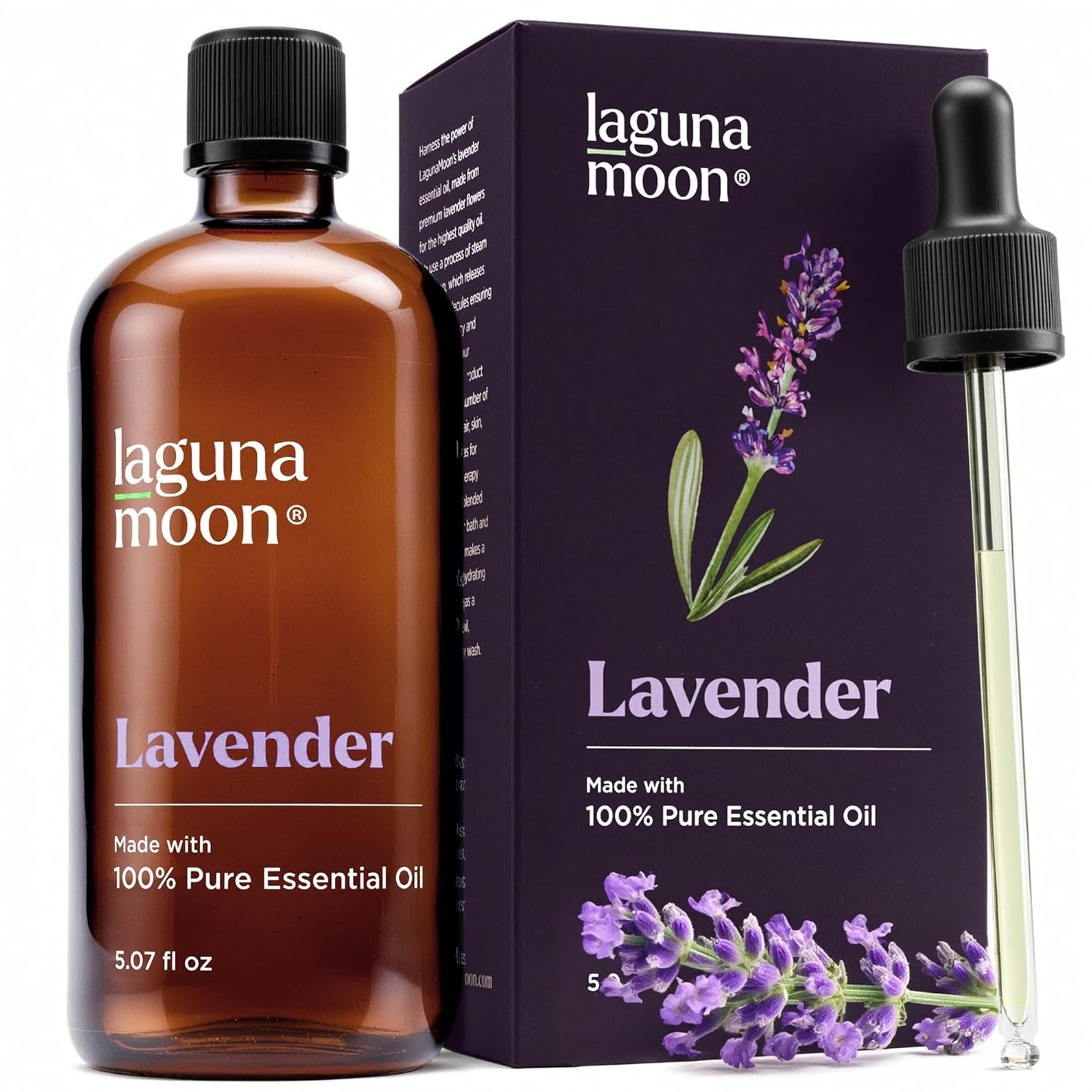 Lagunamoon Lavender Essential Oil - Pure Essential Oils for Diffusers, Humidifiers, Aromatherapy, Cars, Yoga, Home Essentials - Relaxing Fragrance Scents for Fresheners and Candle Making (150ml)