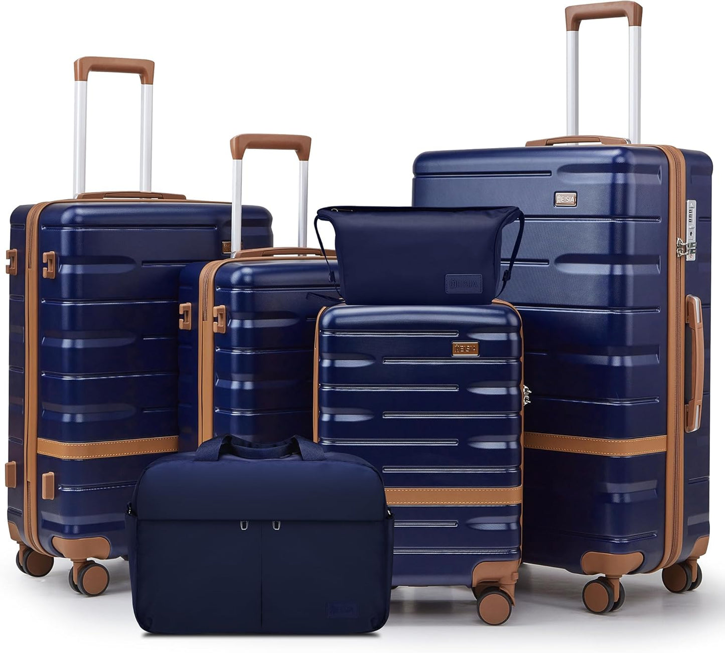 Luggage Sets Lightweight Hard Shell Suitcases with Spinner Wheels for Family Travel - Durable PC+ABS Material Carry On Luggage YKK Zippers (Navy, 6 Piece Sets (18/20/24/28/DB/TB))