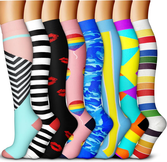 QUXIANG Copper Compression Socks for Women & Men Circulation (8 Pairs) - Best for Running Athletic Cycling - 15-20 mmHg